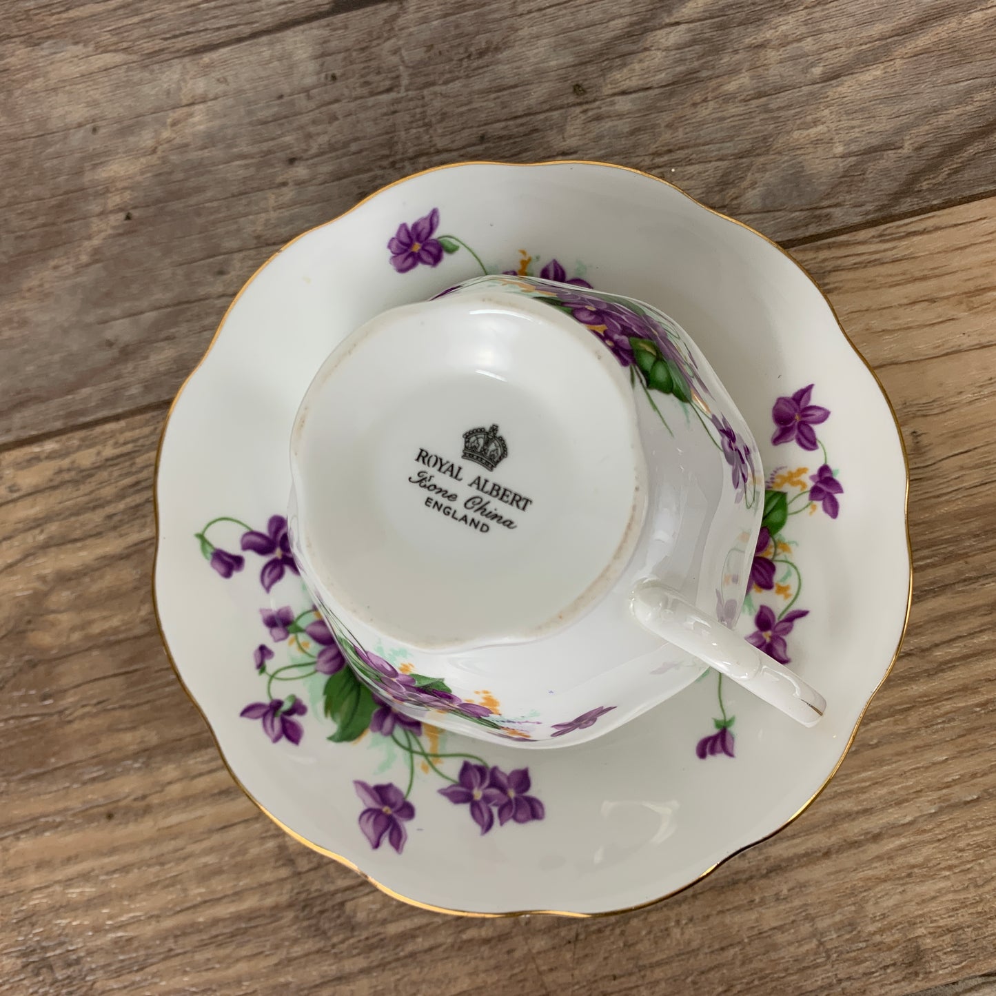 Teacup and Saucer with Purple Violets Royal Albert