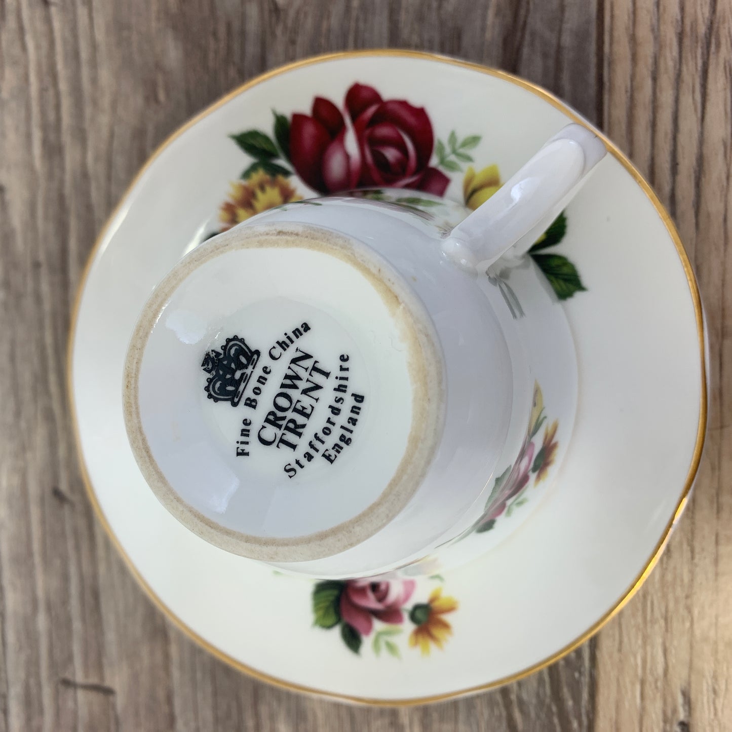 Crown Trent Red and Yellow Floral Vintage Teacup and Saucer Set