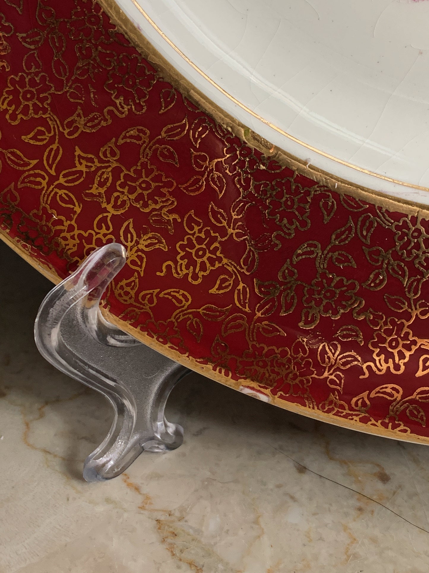 Burgundy and Gold Vintage China Wall Chargers