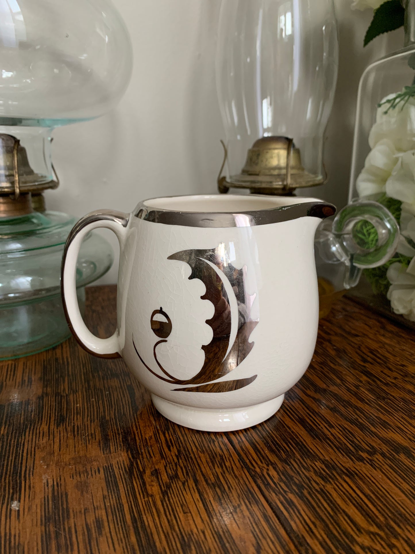 Vintage China Creamer with Silver Design Sandland Ware Vintage English Pottery