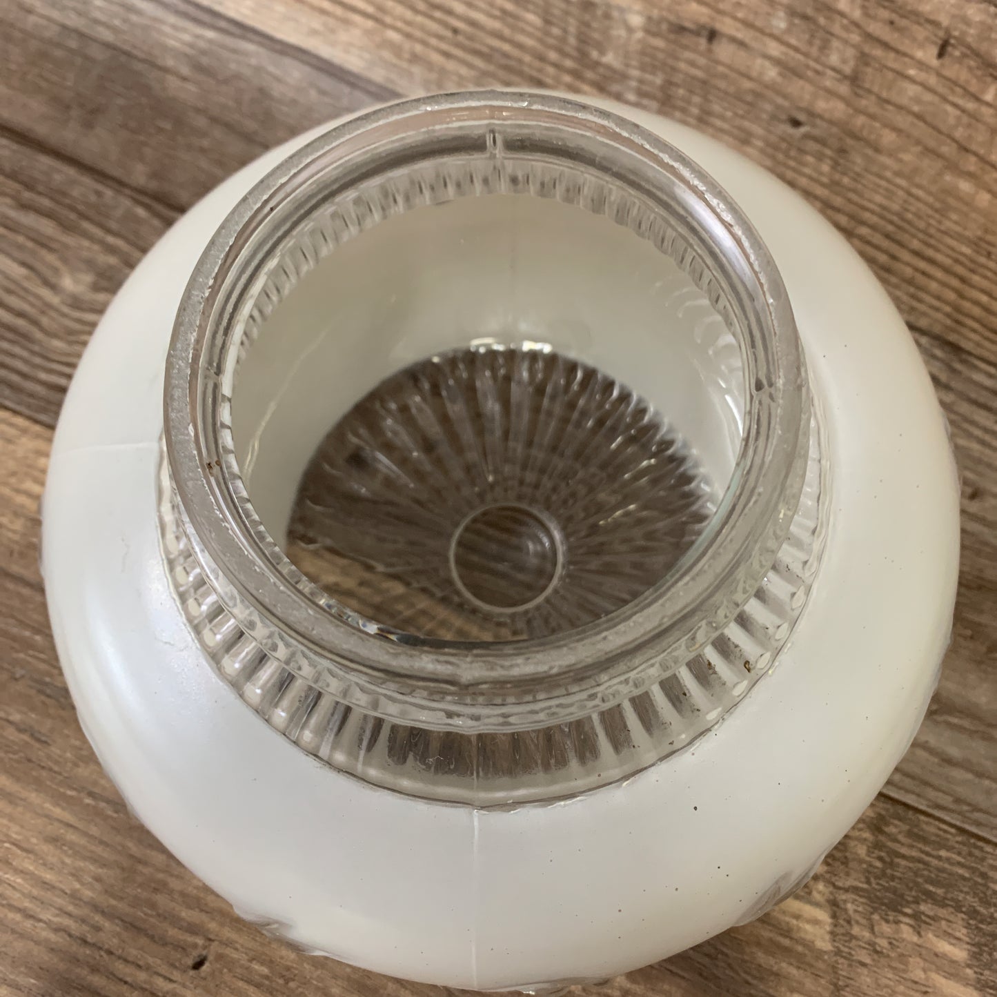 White and Clear Vintage Light Cover with Raised Grapevine Pattern