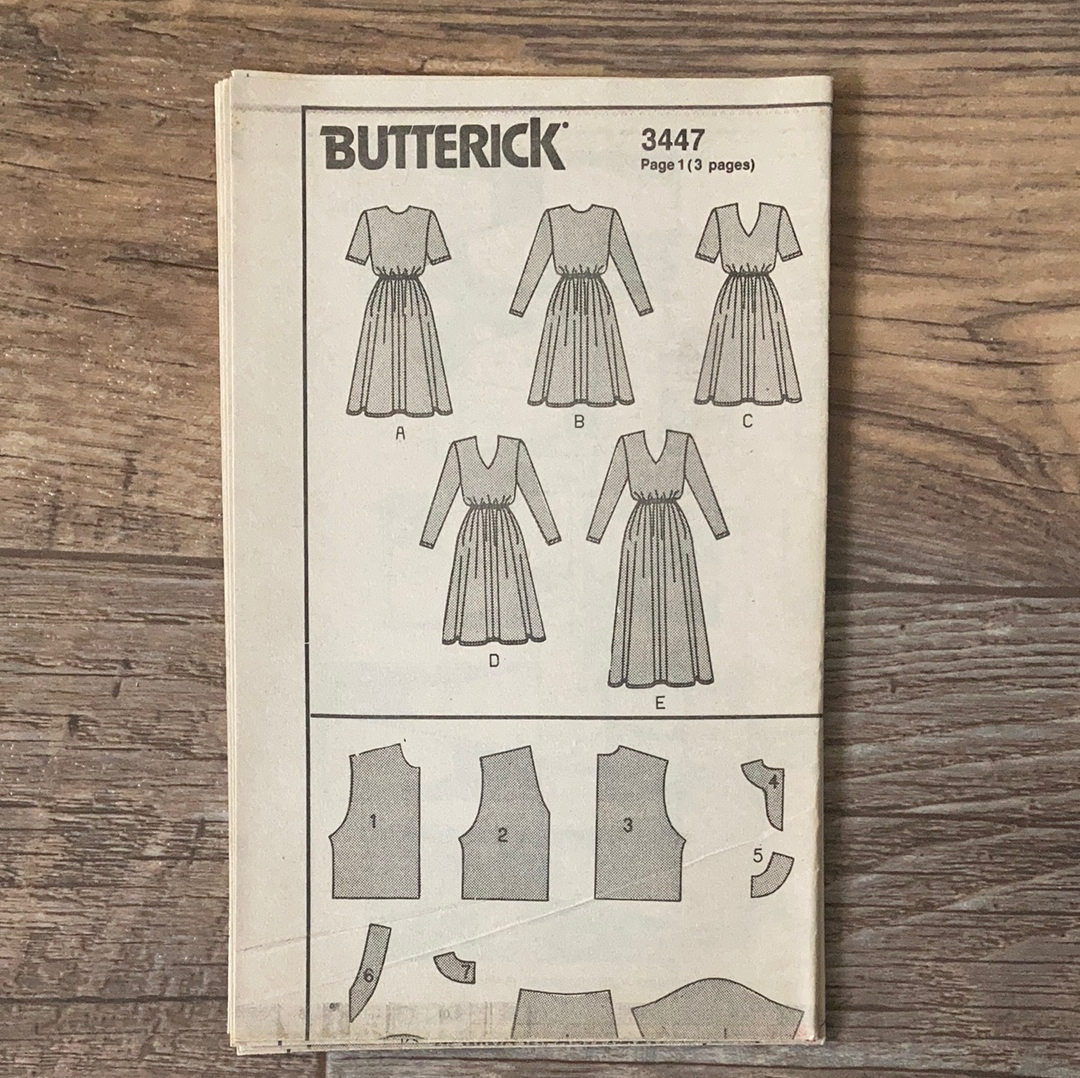 Misses Pullover Dress in Below Knee or Evening Length Short or Long Sleeves Sewing Pattern Size 8 to 12 Butterick 3447