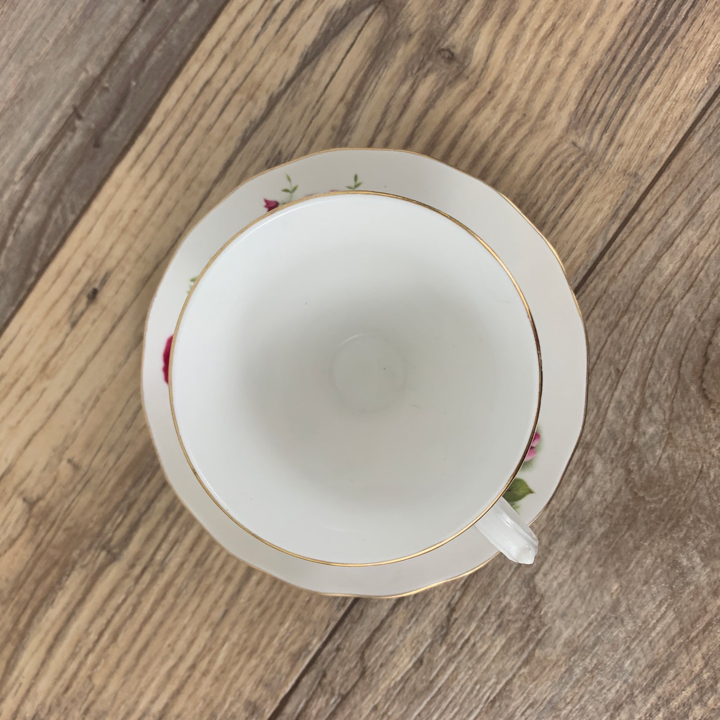 Queen Anne Vintage Teacup with Red, Yellow, and Pink Roses