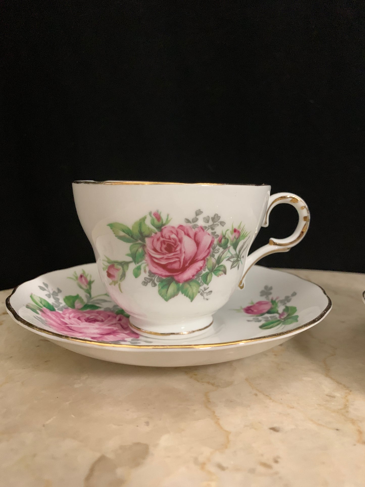 Pair of Mismatched Pink Floral Teacups Tea for Two Teacups with Pink Roses