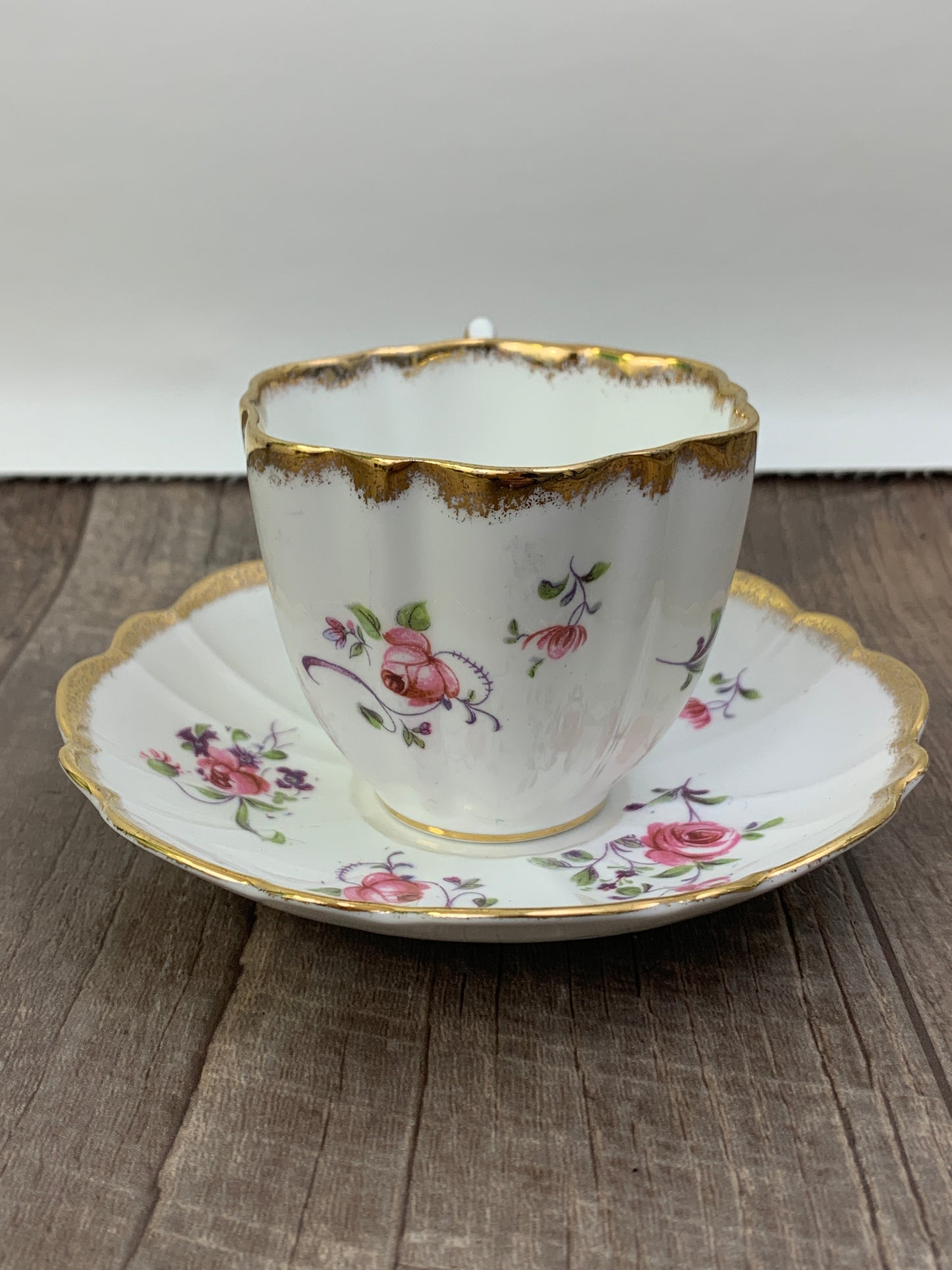 Vintage Floral Teacup and Saucer Pink Flowers Gold Trim Dainty Shape Vintage Gifts