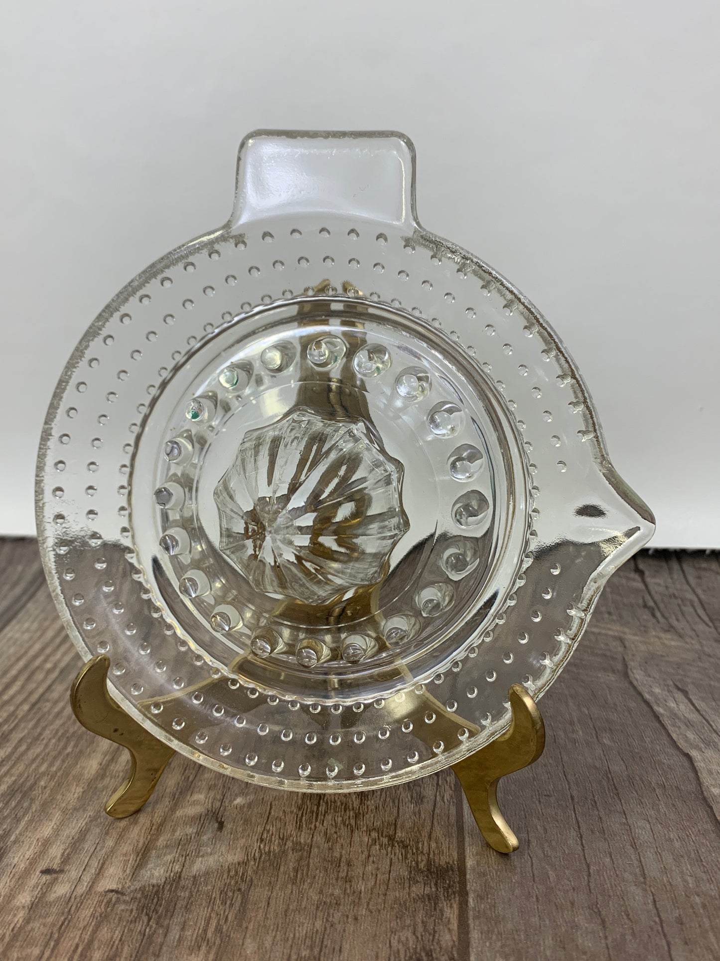Small Clear Glass Juice Press with Hobnail Pattern Vintage Citrus Reamer Vintage Kitchen