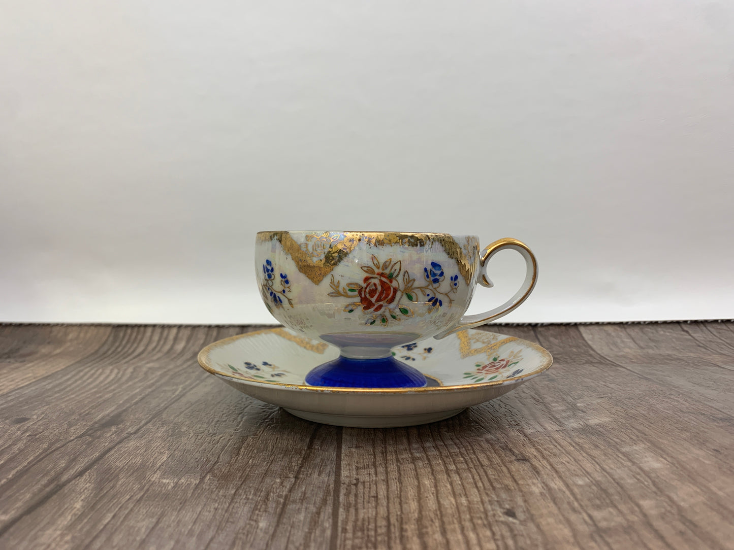 Vintage Shafford Hand Painted Teacup Blue, White and Gold