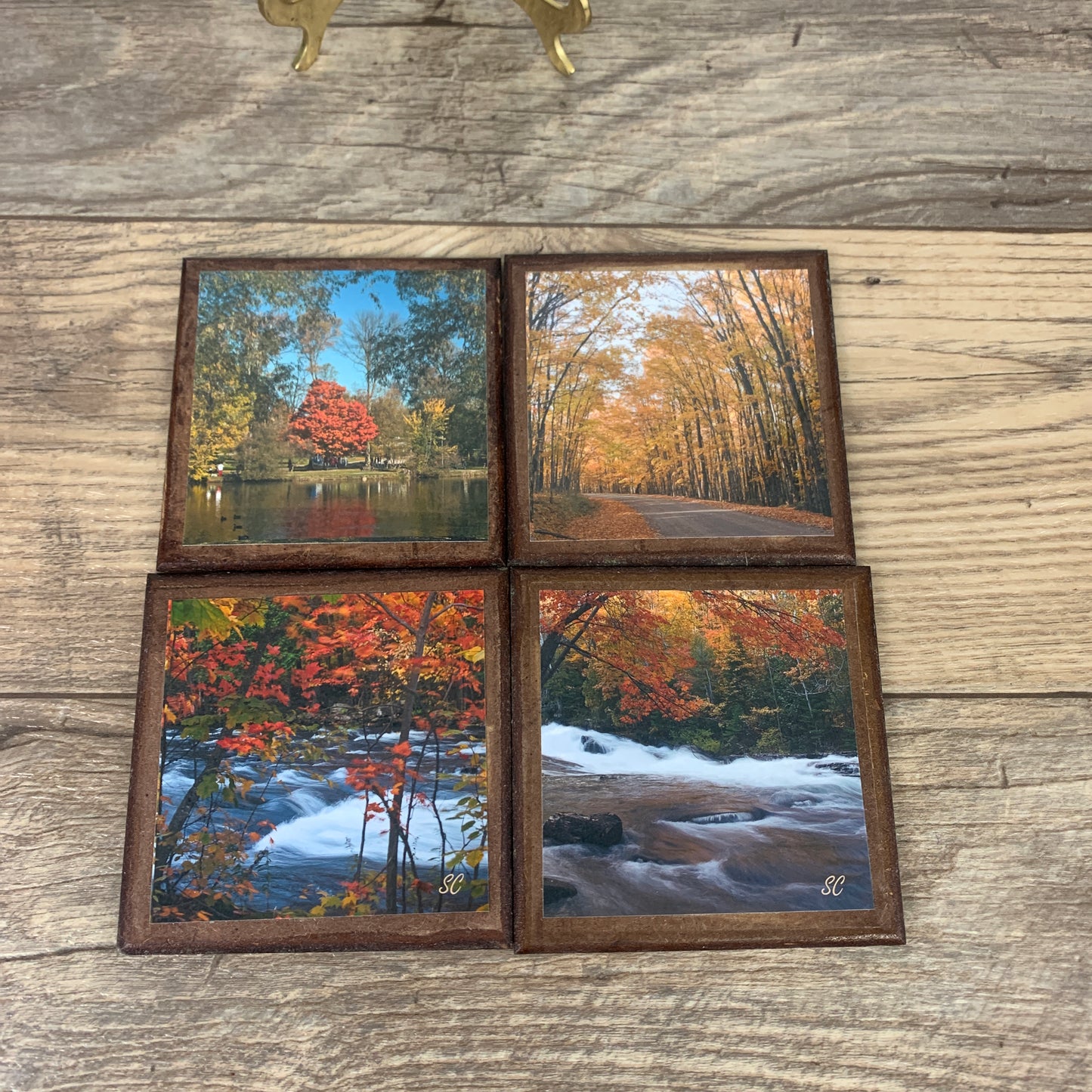 Set of 4 Cork Backed Coasters with Autumn Landscape Scenes