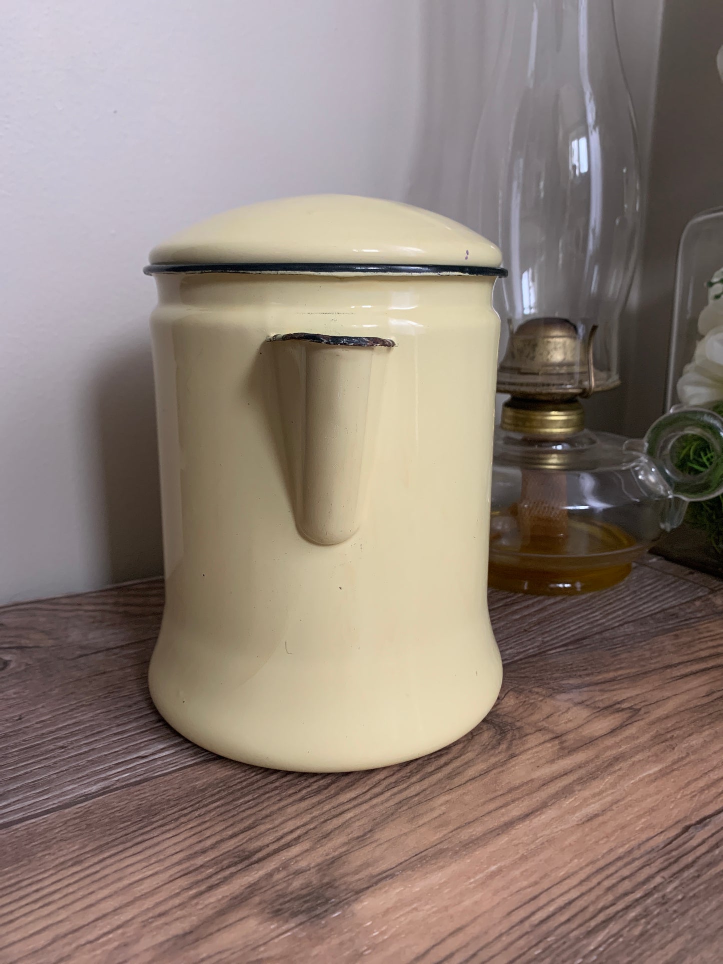 Yellow Enamel Coffee Pot Chippy Enamel Vintage Farmhouse Decor