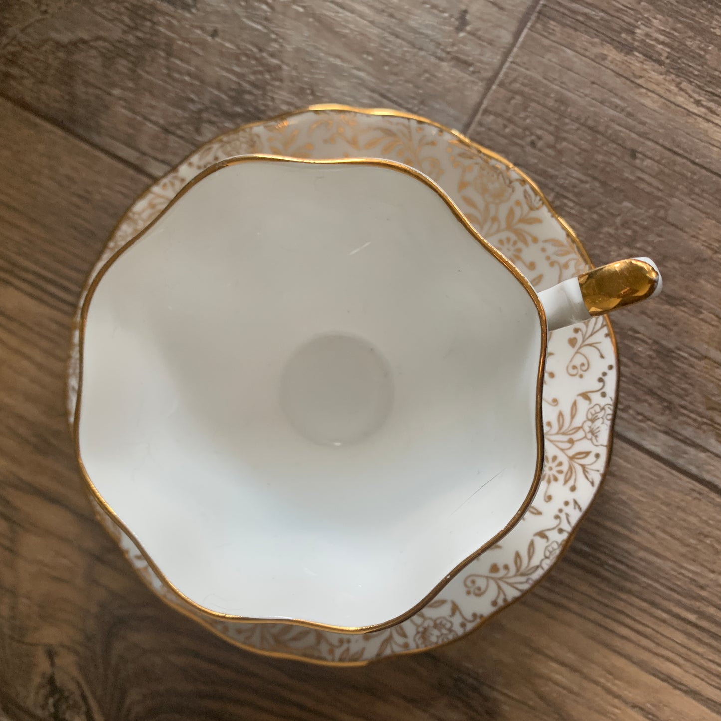 Golden Floral Vintage Queen Anne Teacup and Saucer, Slightly Mis Matched Tea Cup