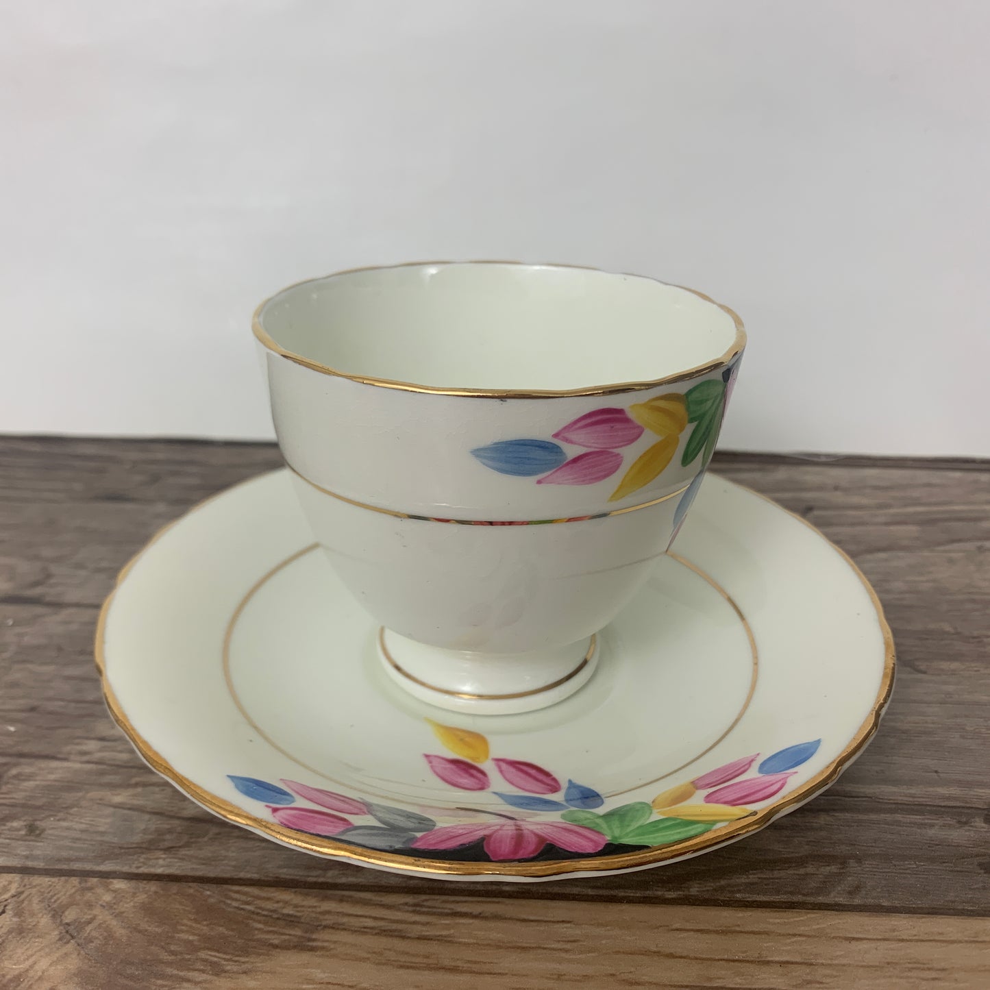 Hand Painted Floral Vintage Teacup and Saucer Set