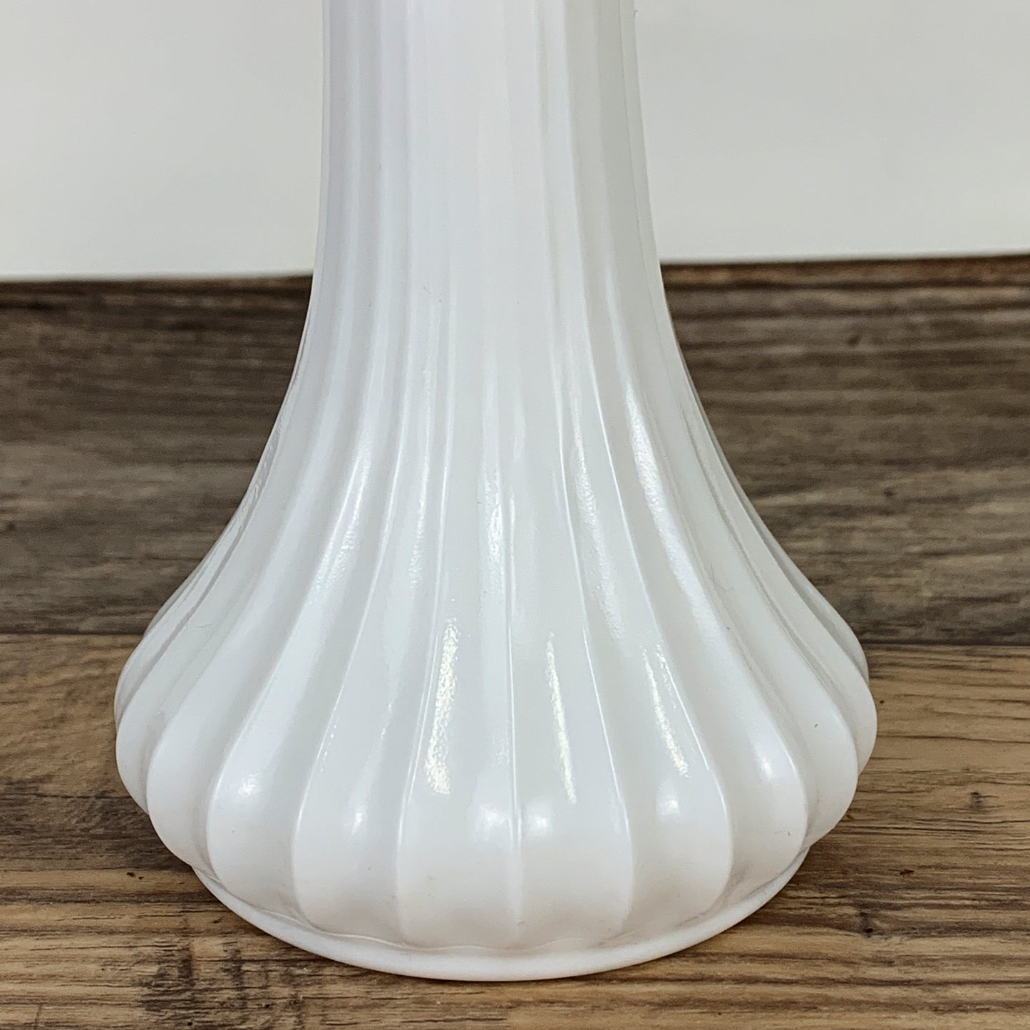 Tall White Milk Glass Bud Vase with Ribbed Pattern by Hoosier Glass