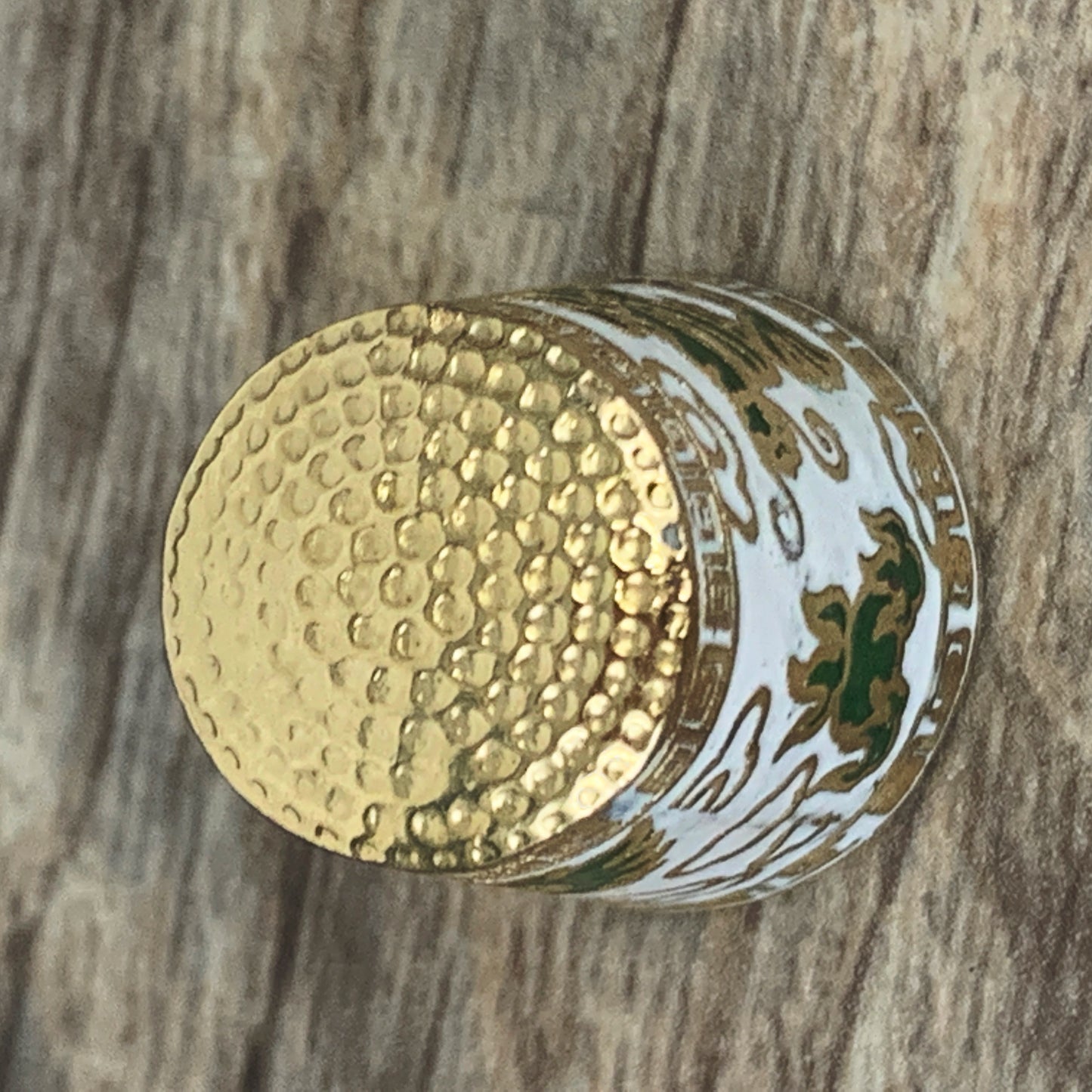 White and Gold Enamel Thimble with Dragon Design