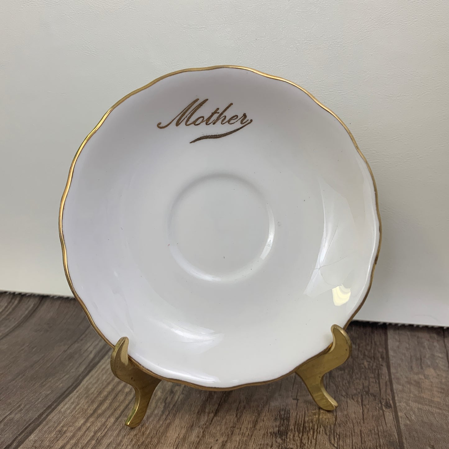 Vintage White Teacup and Saucer Mother Gold Script Vintage Colclough Tea Cup