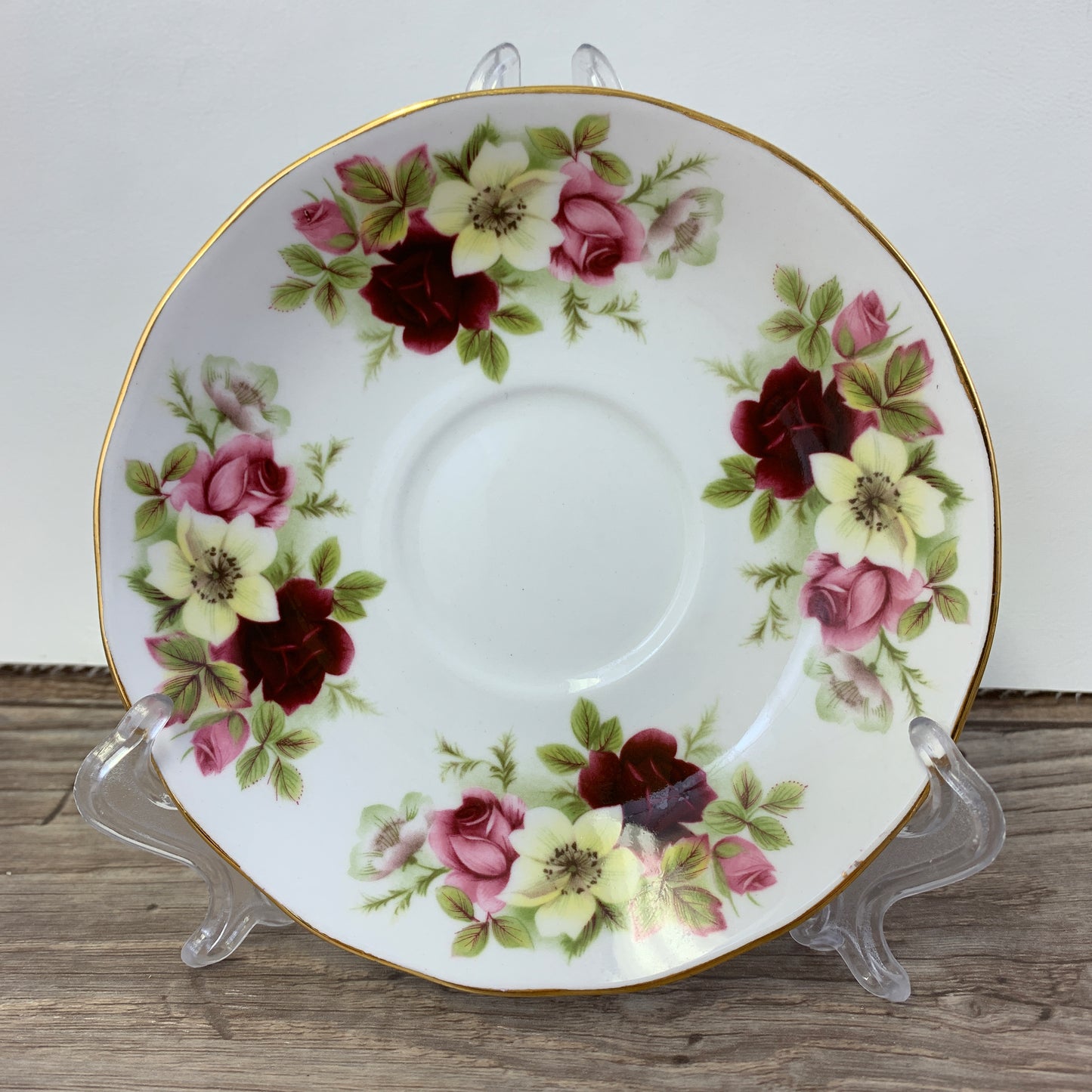 Vintage Bone China Teacup with Tea Rose Floral Pattern