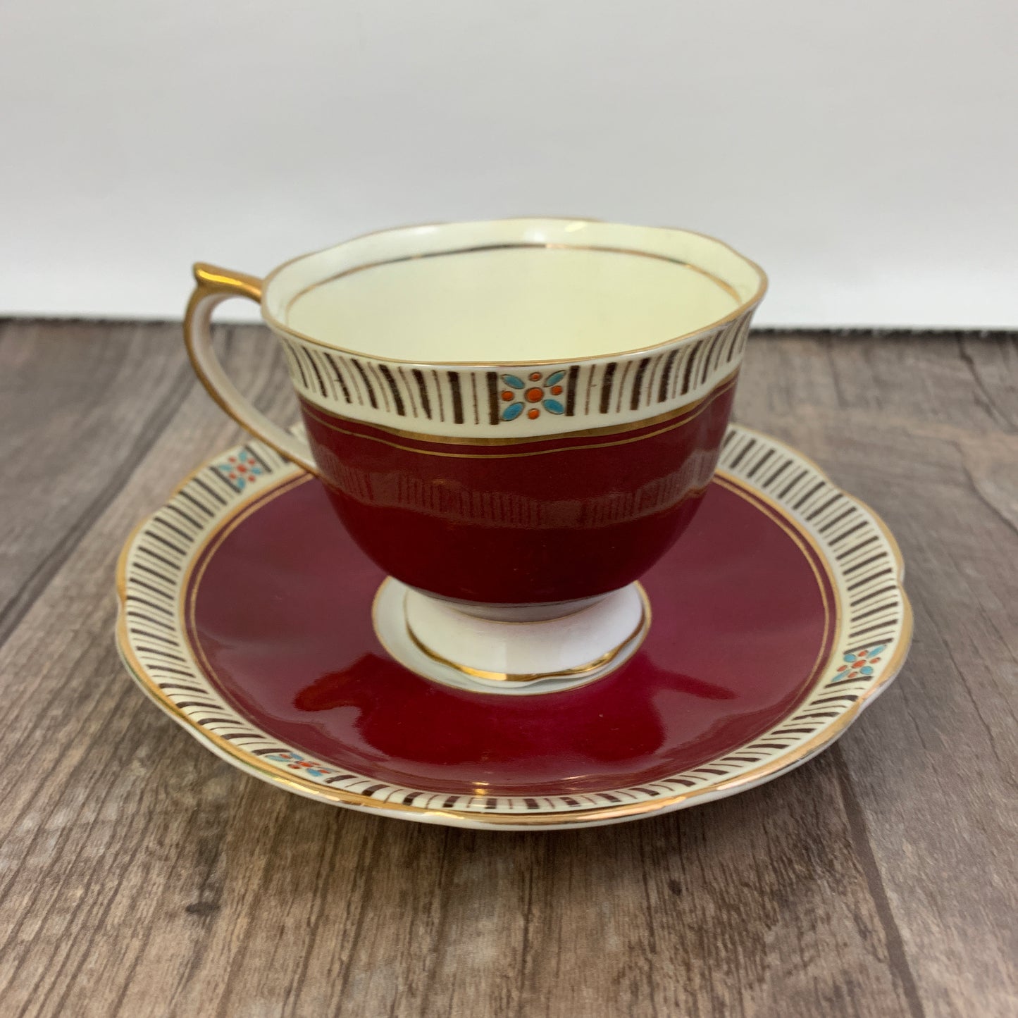 Burgundy Hand Painted Royal Albert Tea Cup, Gifts for Mom, Hand Painted Vintage Teacup