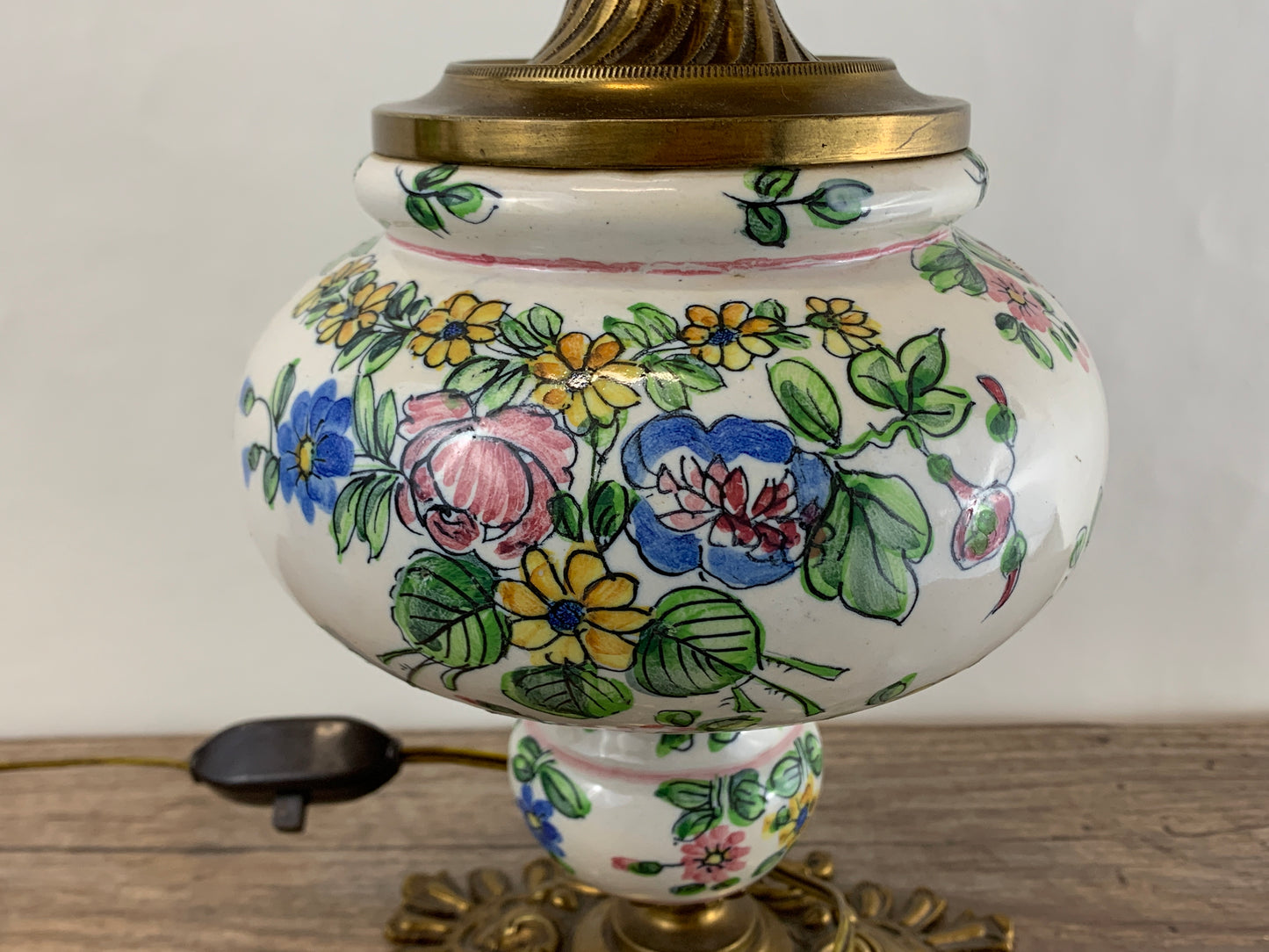 Cast Brass and Ceramic Antique Lamp
