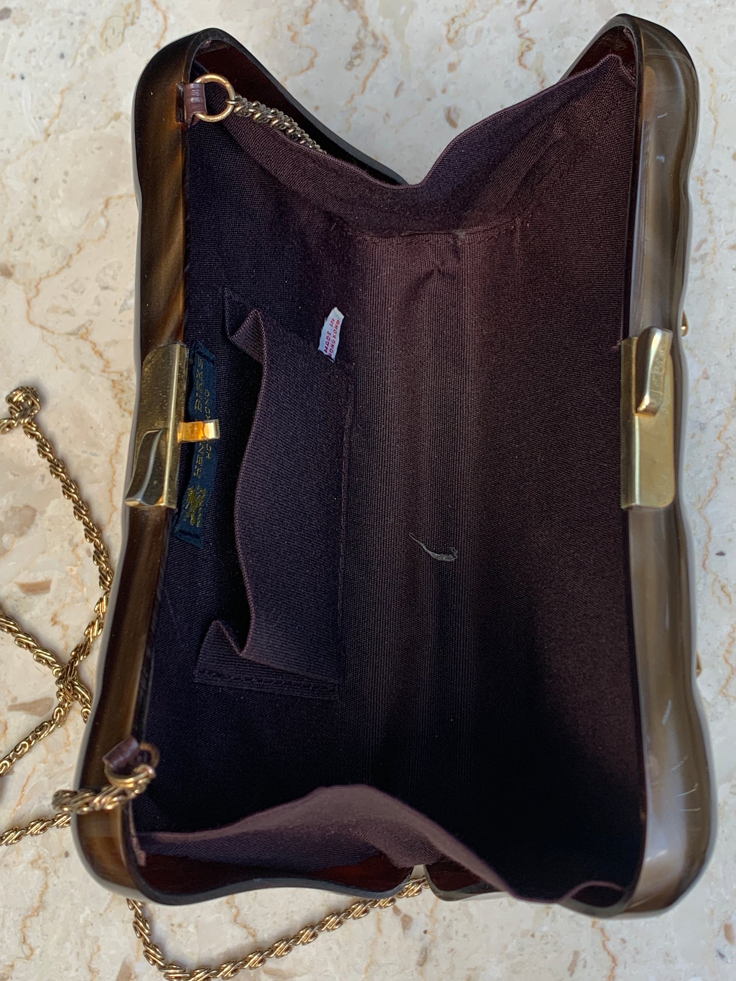 Henry Birks Vintage Clutch Brown and Gold Hard Shell Evening Bag