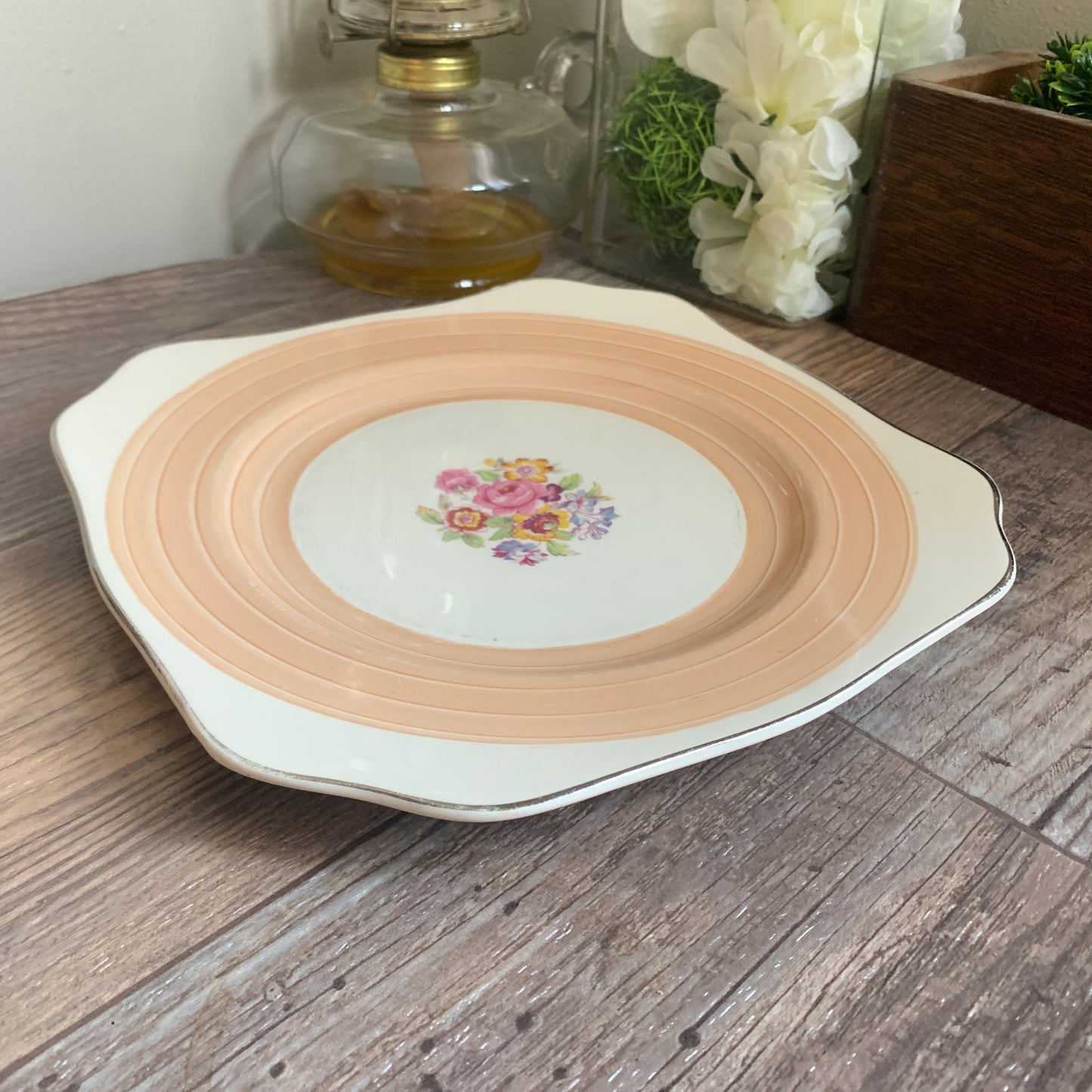 Vintage China Plate Simpsons (Potters Ltd) Peach and Cream Square Plate
