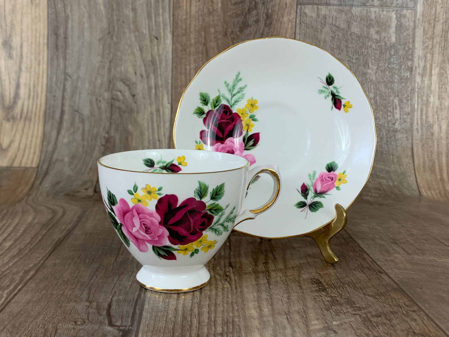 Pink and Red Floral Teacup and Saucer Gifts for Mom Vintage China Teacups