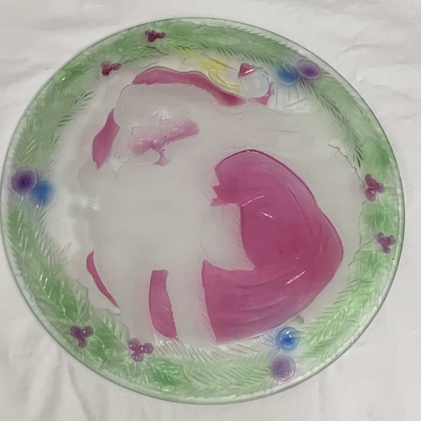 Coloured Glass Santa Tray, Large Glass Christmas Platter