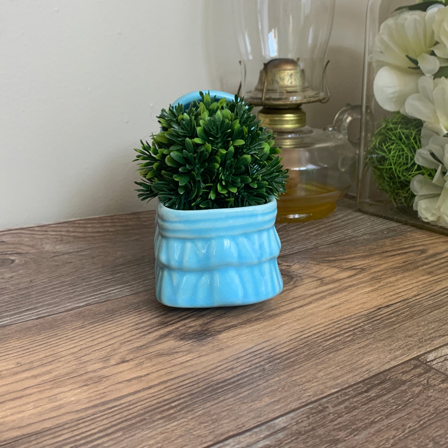 Blue Baby Bassinet Planter, Vintage Ceramic Bassinet Flower Holder, Nursery Decor, Shower Gifts