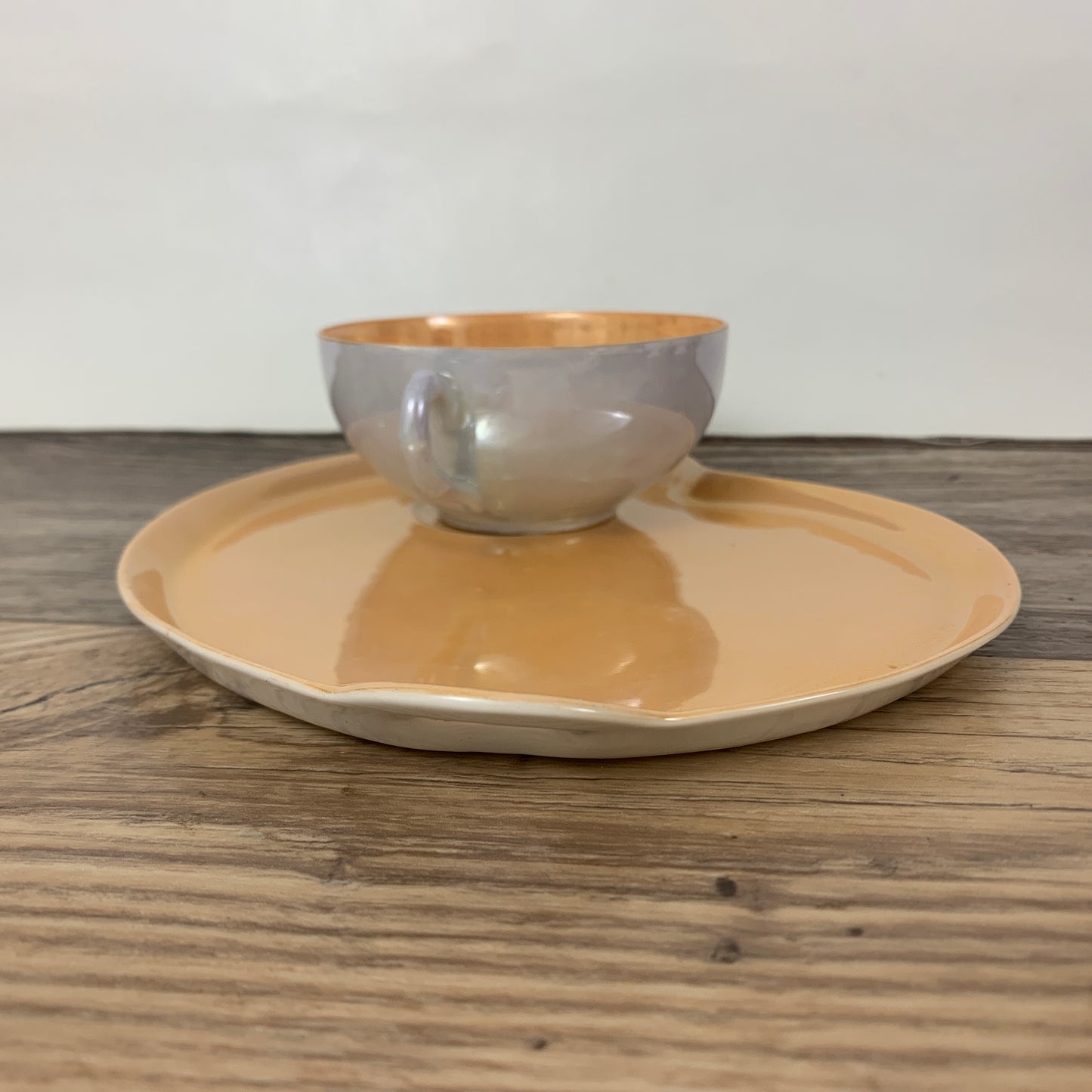 Japan Lusterware Snack Set Peach and White Teacup an Snack Plate