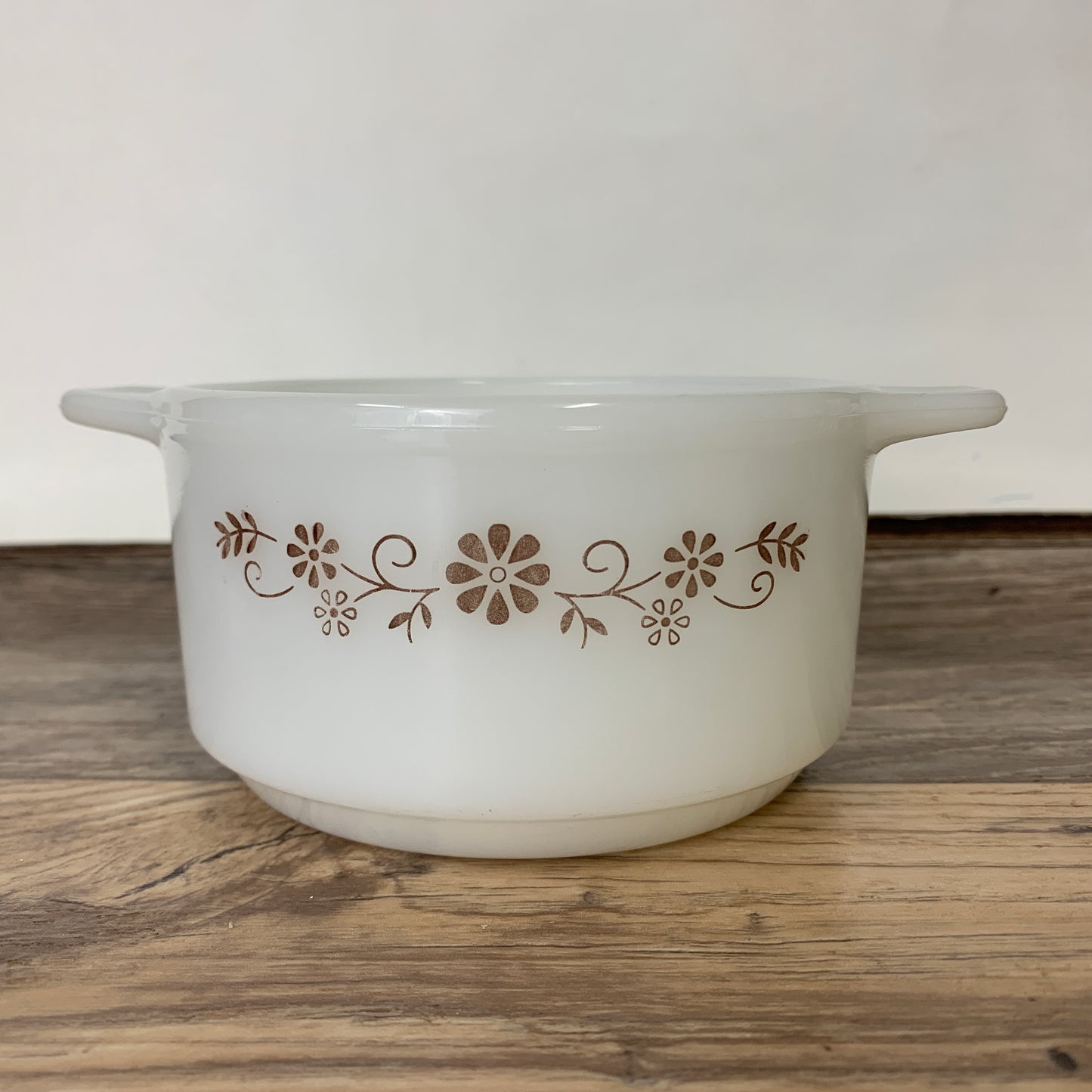 Vintage Pyr-O-Rey Dynaware Brown Floral Daisy Appetizer/Dip Glass Bowl White