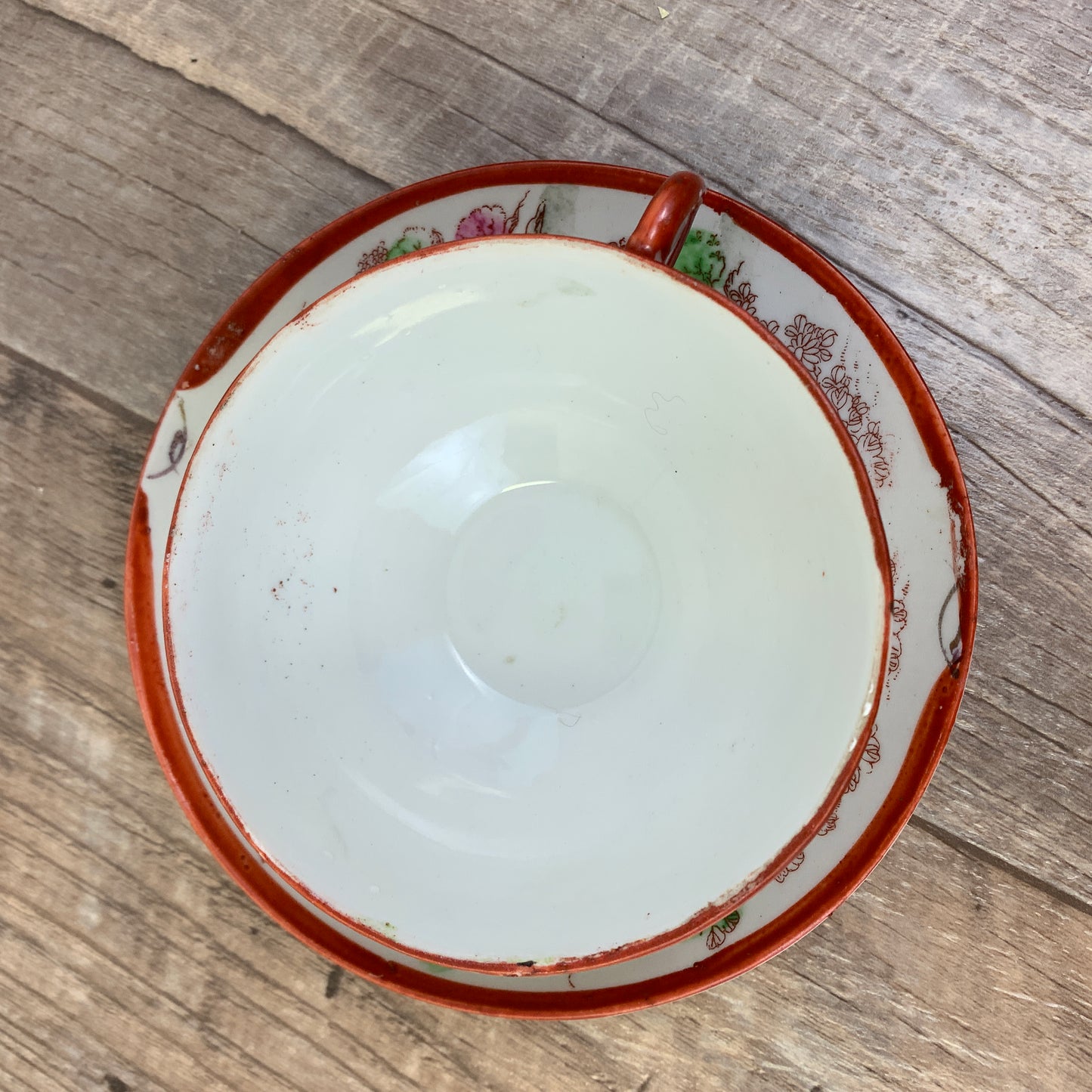 Moriage Teacup and Saucer Japanese Landscape Scene