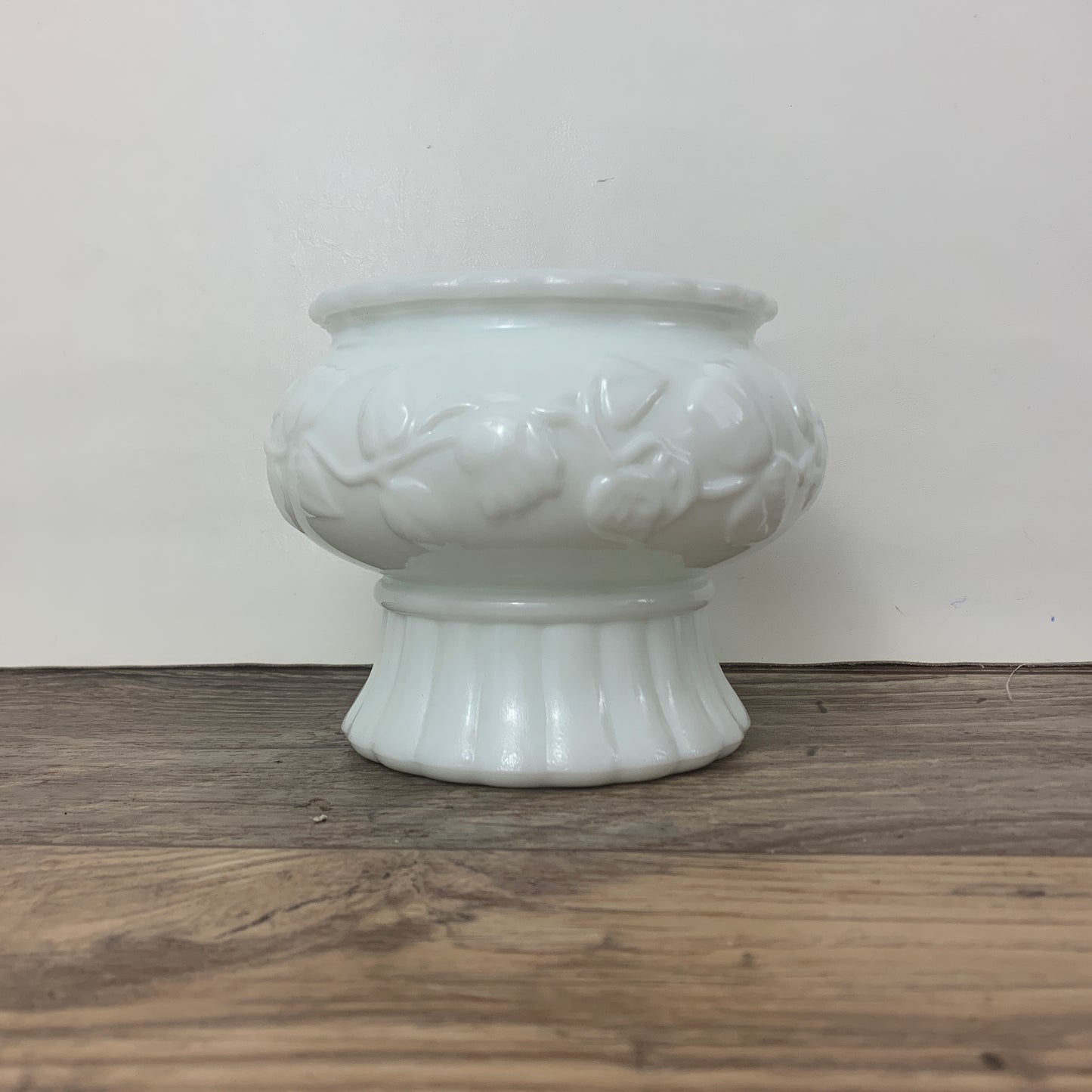 Milk Glass Planter with Raised Grapevine Pattern, Pedestal Planter