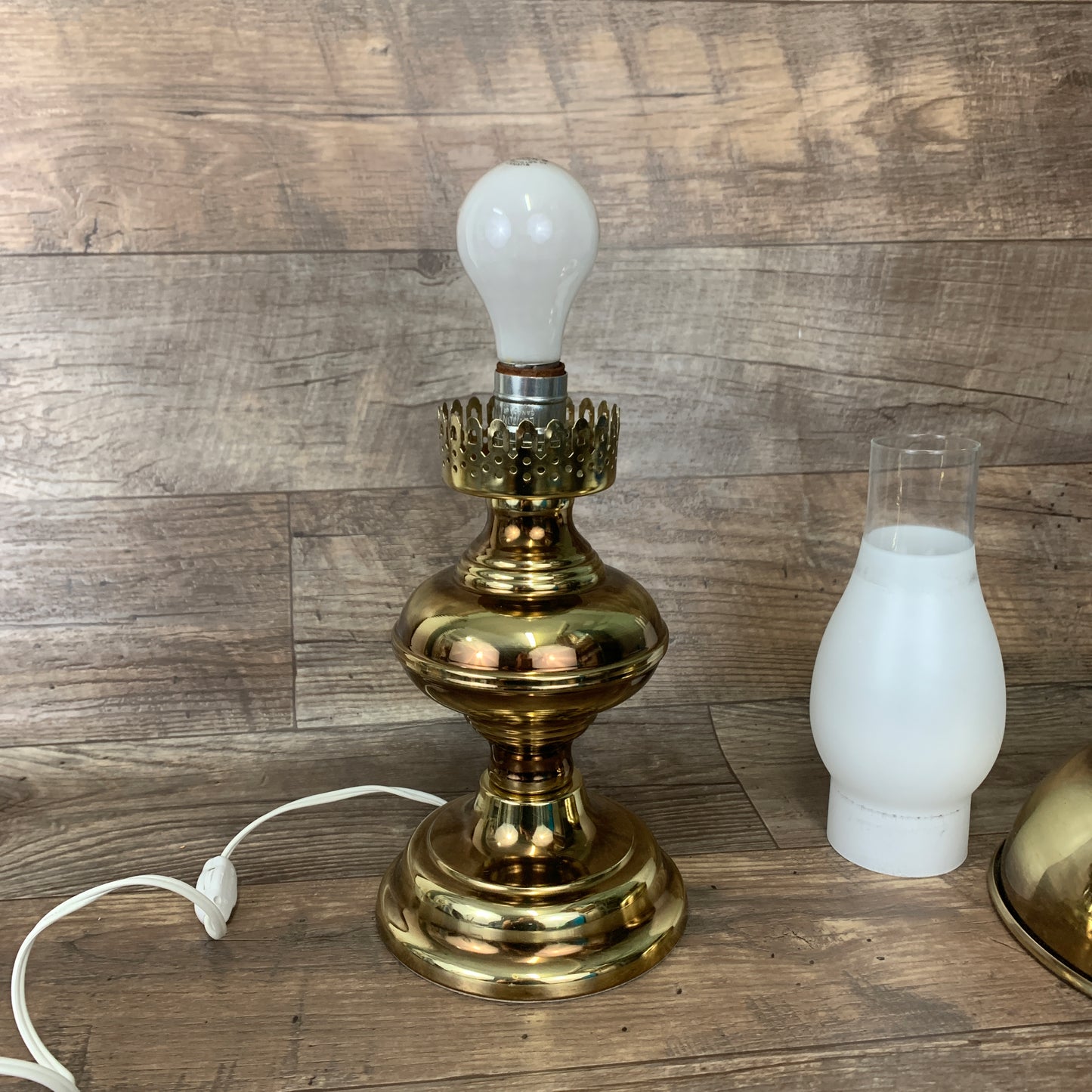 Vintage Brass Lamp, Electric Oil Lamp Style, Vintage Table Lamp