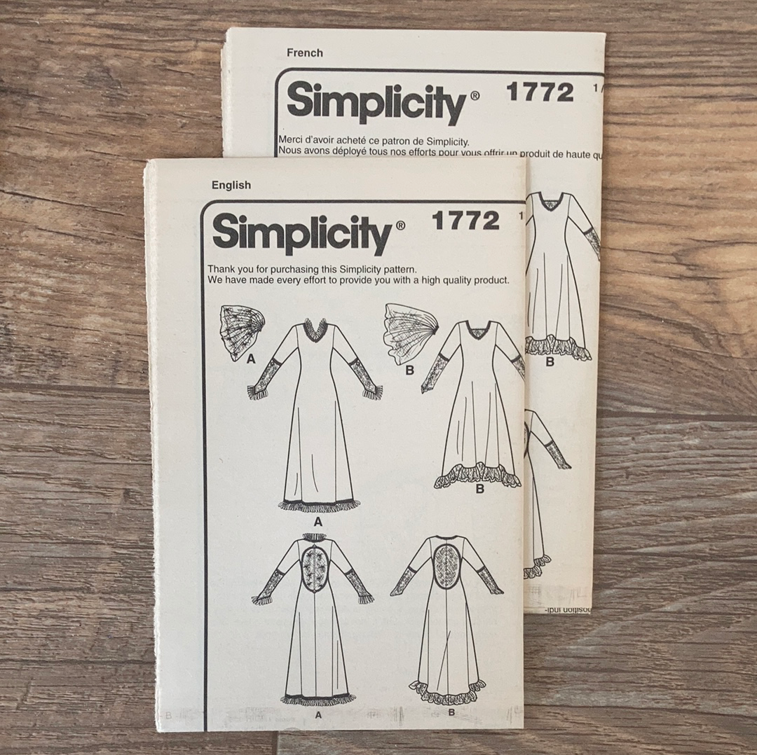 Misses Historical Costume Dress Sewing Pattern Size 4 to 12 Simplicity 1772 Steampunk Dress Goth Costume Backless Dress with Veil