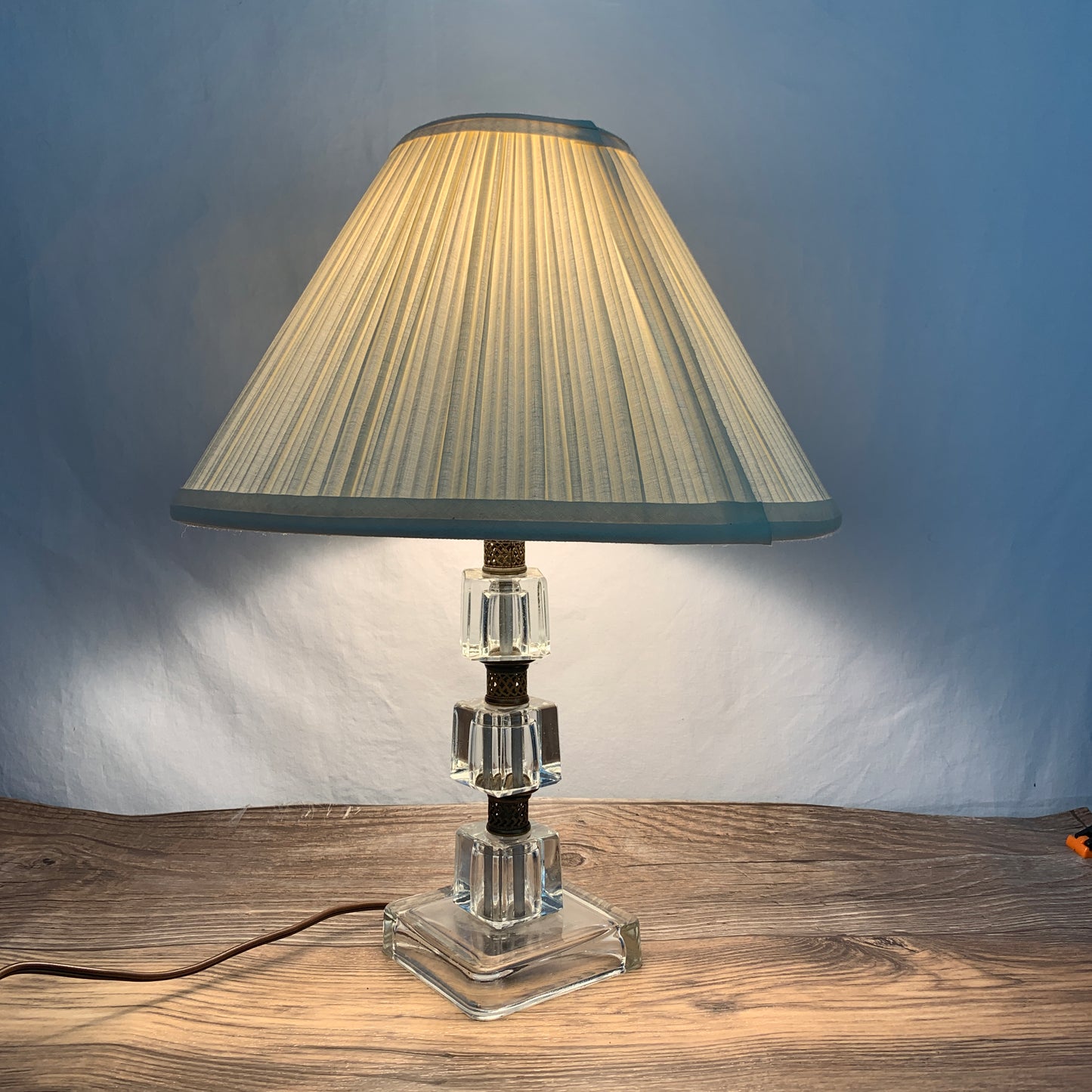 Vintage Glass Table Lamp with Brass Accents