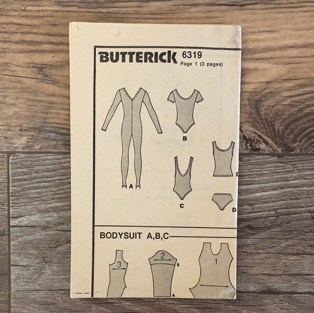 Misses Activewear Bodysuit Top and Briefs Vintage Sewing Pattern Size Medium Butterick 6319