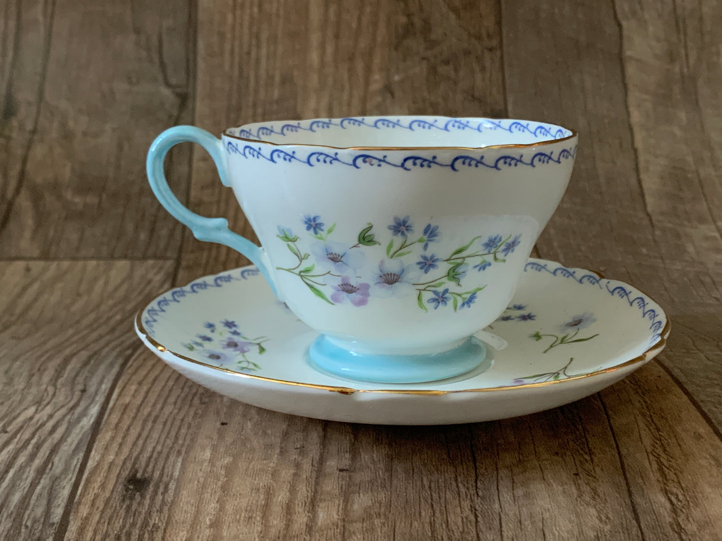 Shelley Bone China Blue Rock Teacup and Saucer