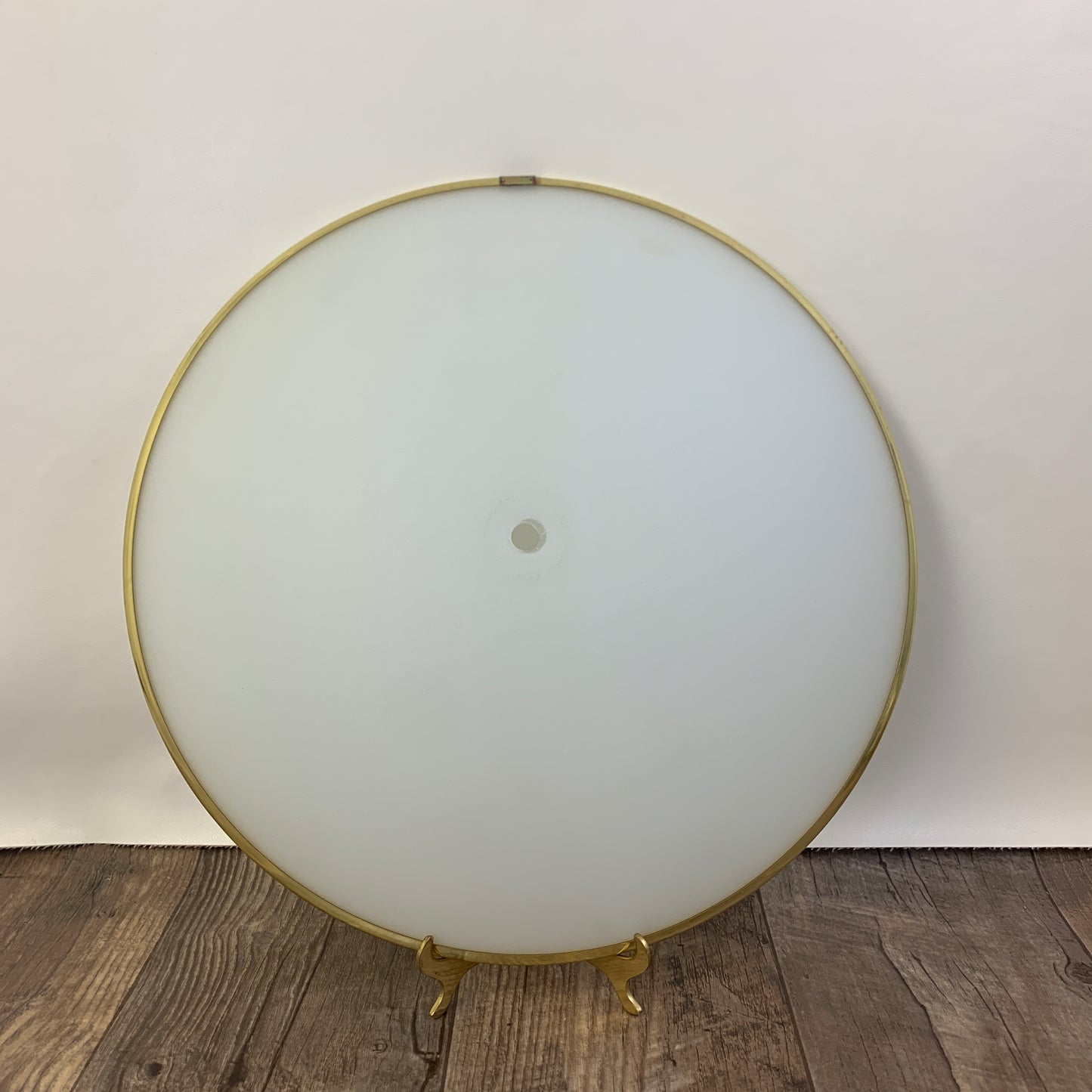 Large Disc Shaped Light Cover, Vintage Light Fixture, Large White Powder Coat Ceiling Fixture