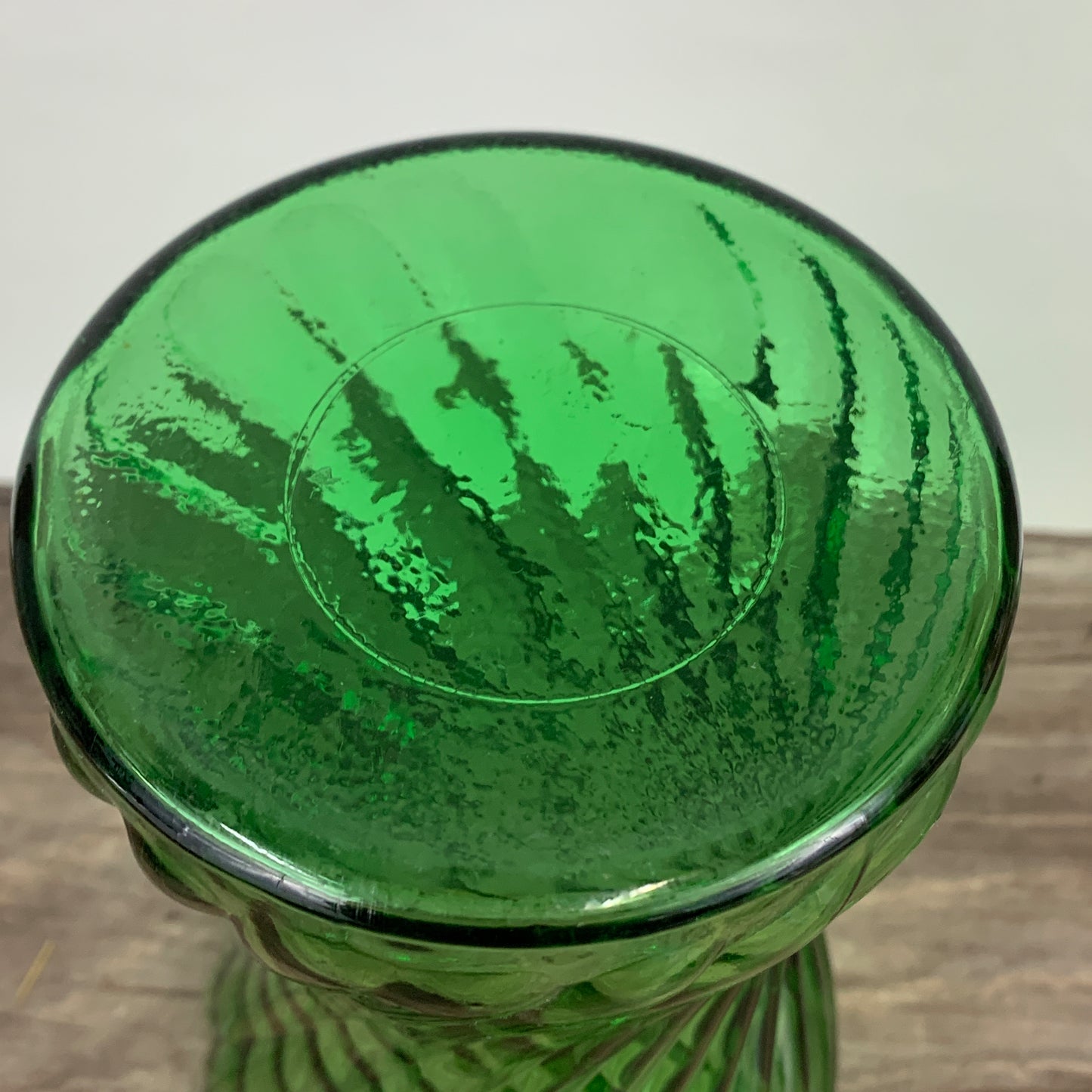 Tall Green Vintage Vase with Swirl Pattern, Large Green Vase