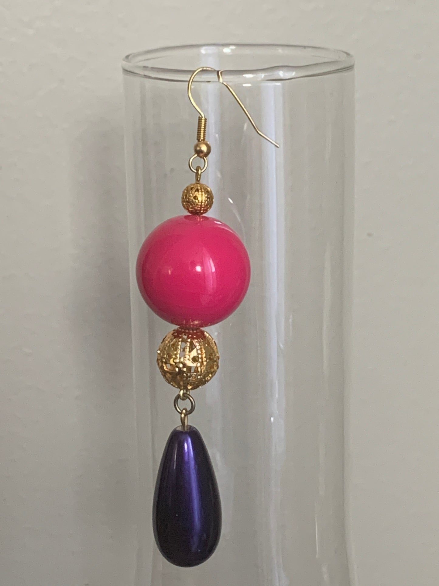 Pink and Purple Vintage Earrings 80s Dangle Earrings Colourful Earrings