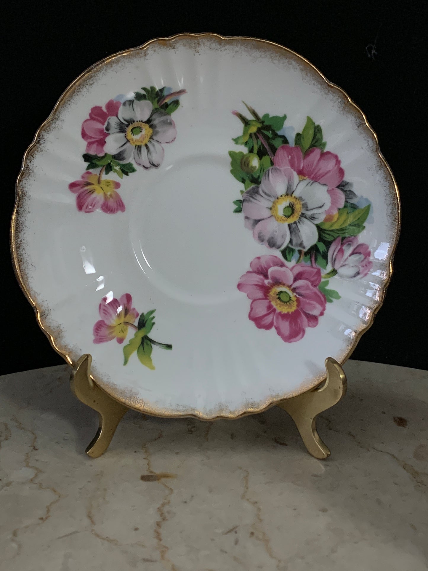 Pink and White Flower Tea Cup and Saucer with Scalloped Edge Royal Standard