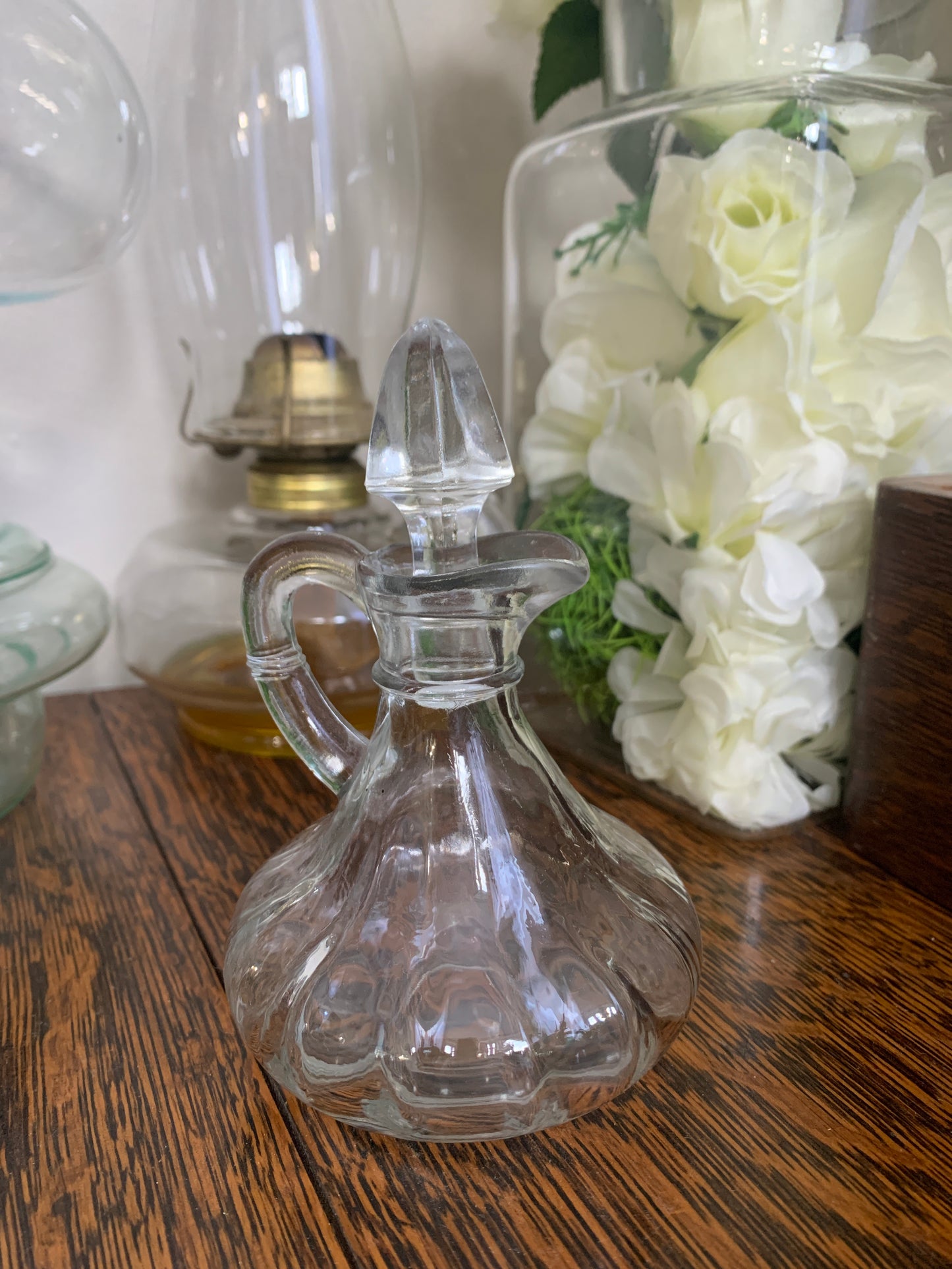 Vintage Clear Glass Cruet with Glass Stopper