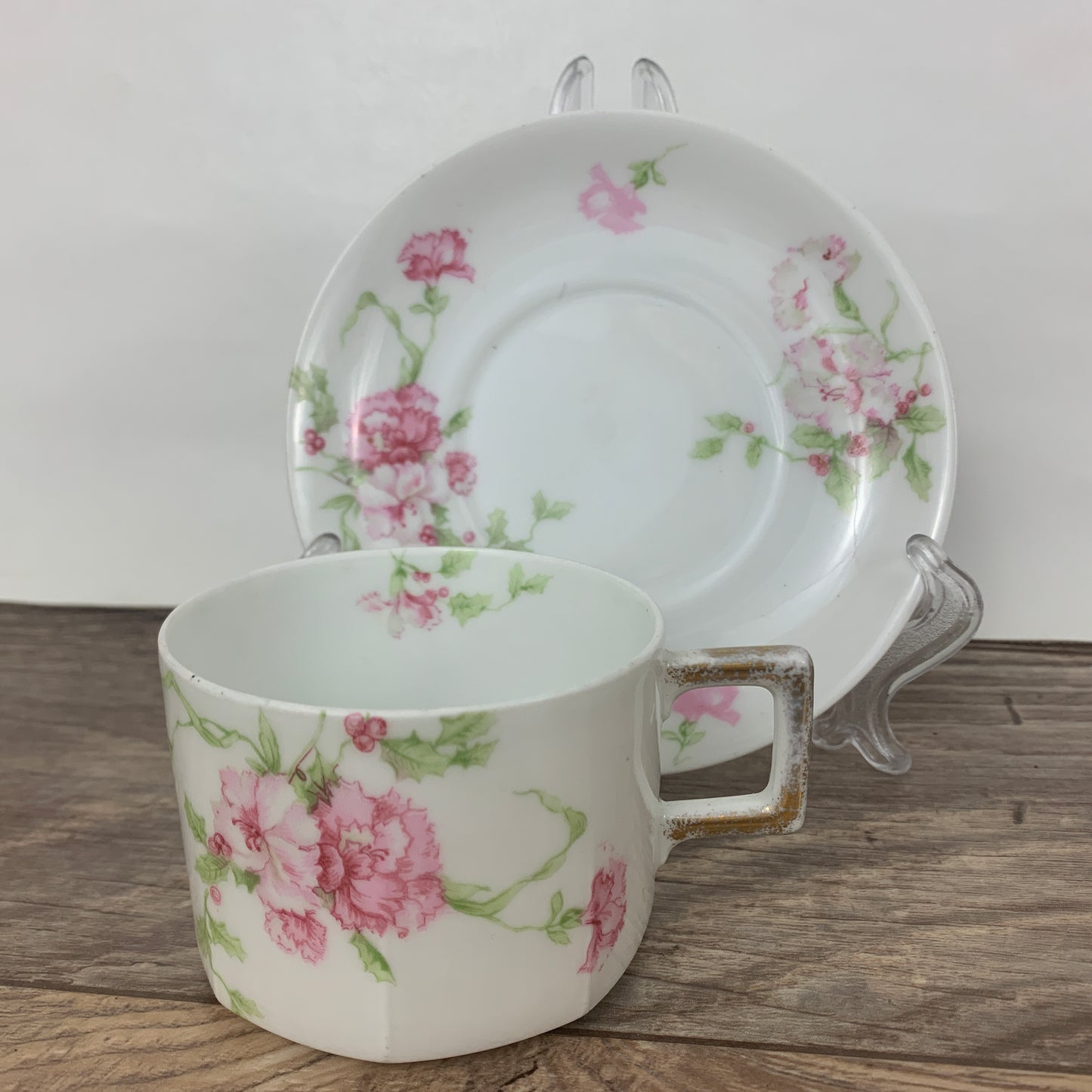 Pink and White Floral Teacup with Pink Carnations Bavaria Vintage Teacup