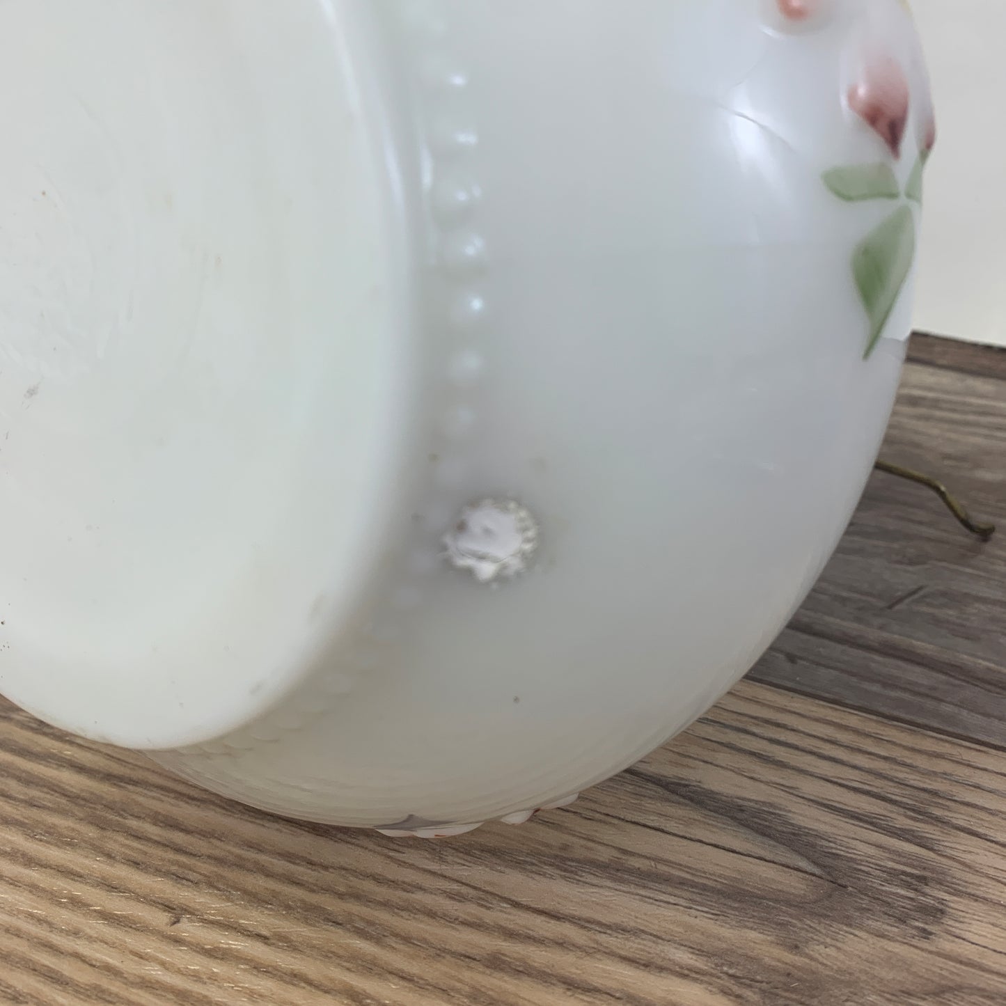Consolidated Lamp and Glass Co EAPG Milk Glass Oil Lamp Base with Hand Painted Floral Design