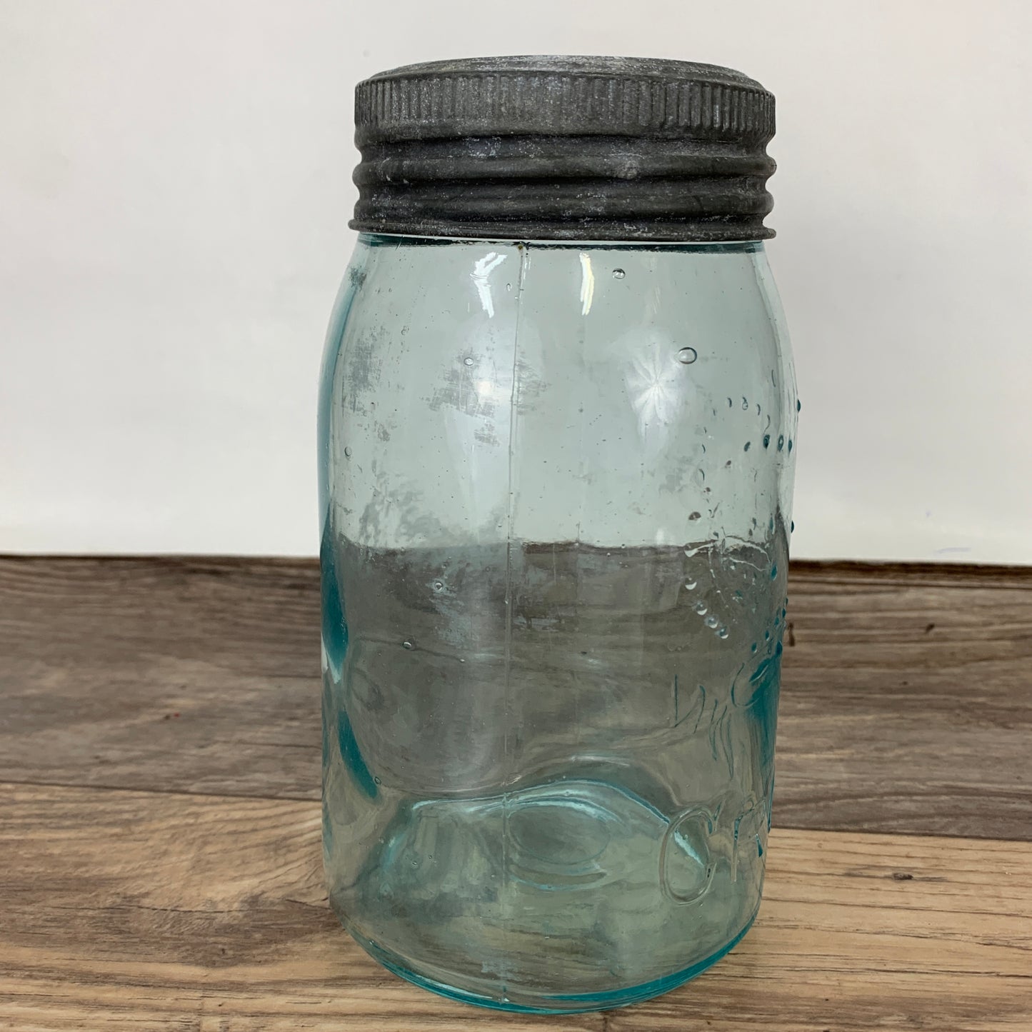 Aqua Crown Quart Size Jar 7" tall with Zinc Ring, Dry Storage, Stash Jar, Pickling Jar