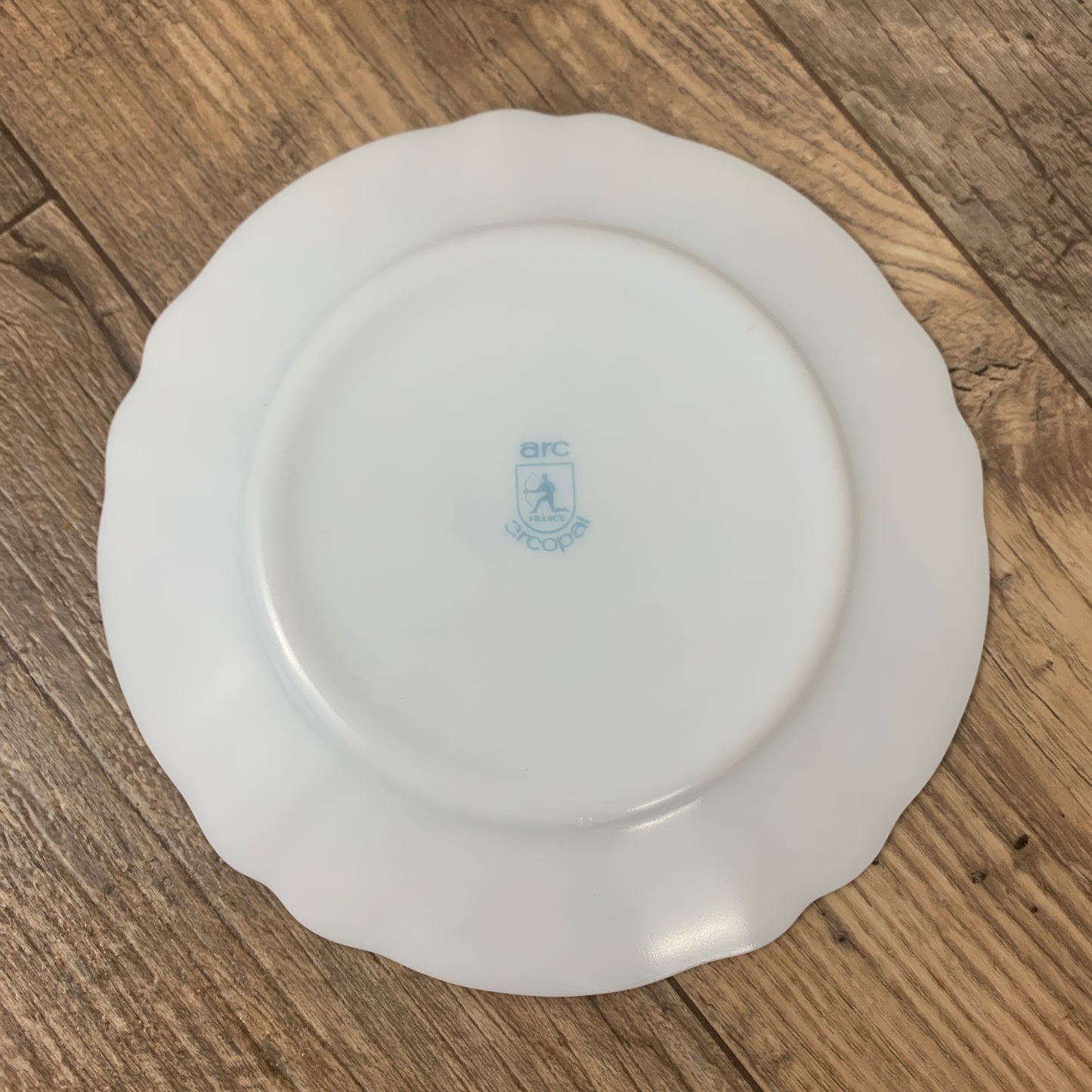 Acropal France 7.5" Salad Plate Milk Glass Plate with Orange and Blue Floral Pattern