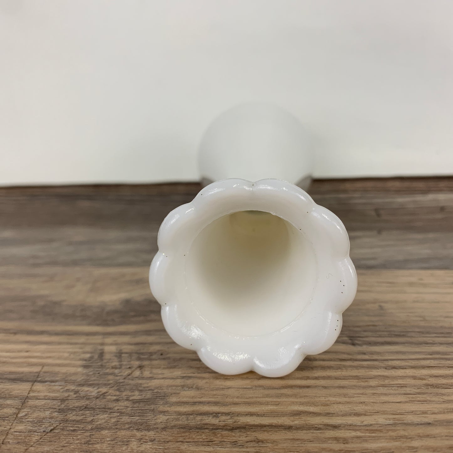White Bud Vase with Scalloped Rim, Vintage Milk Glass Bud Vase