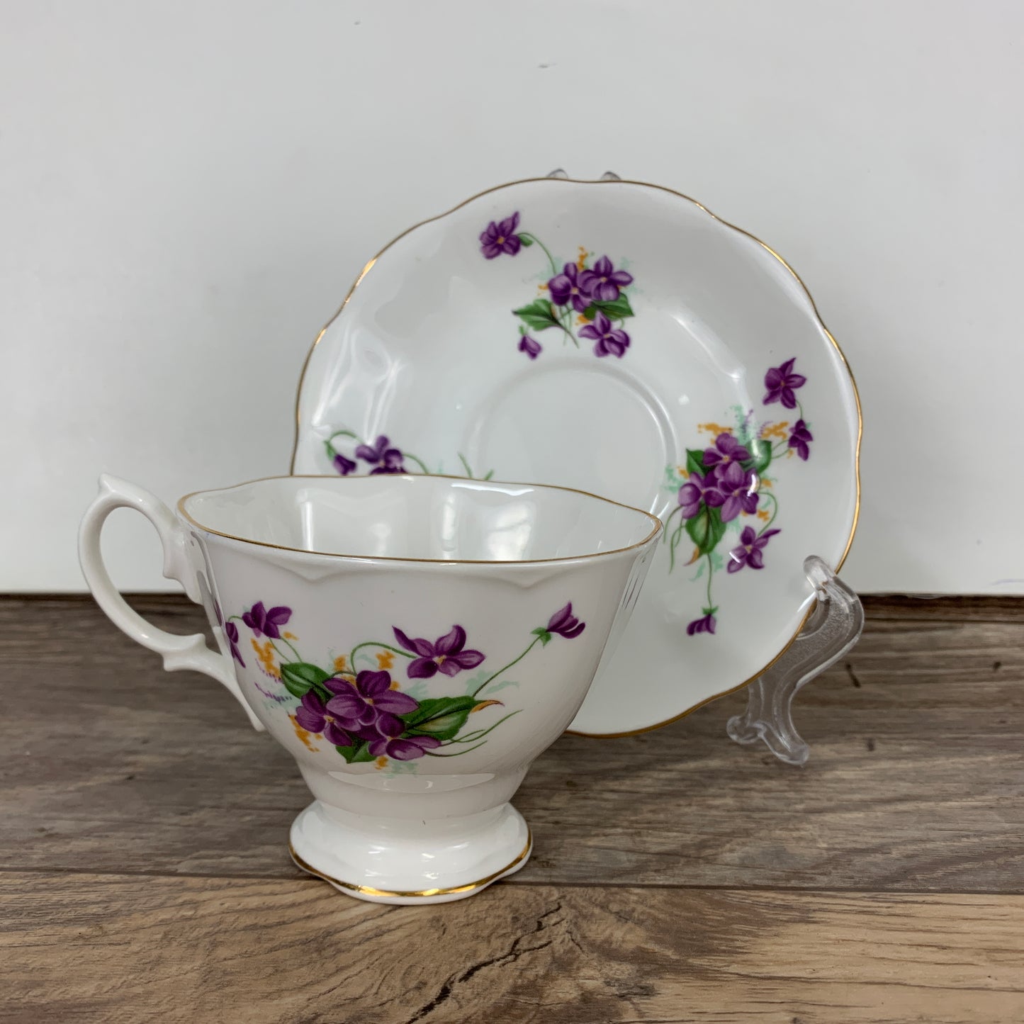 Teacup and Saucer with Purple Violets Royal Albert