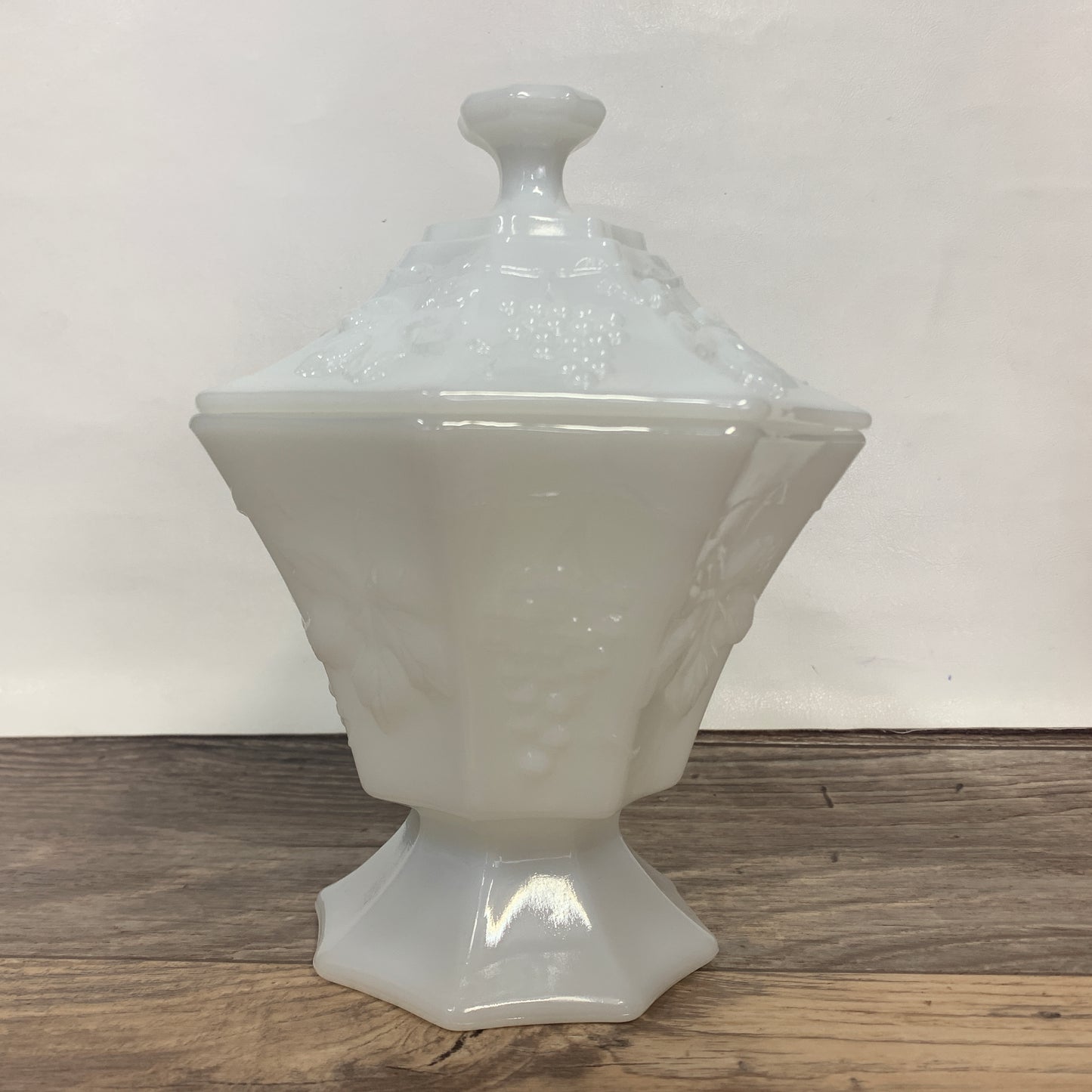 Milk Glass Covered Candy Dish, Anchor Hocking Octagon Shaped Candy Dish with Lid