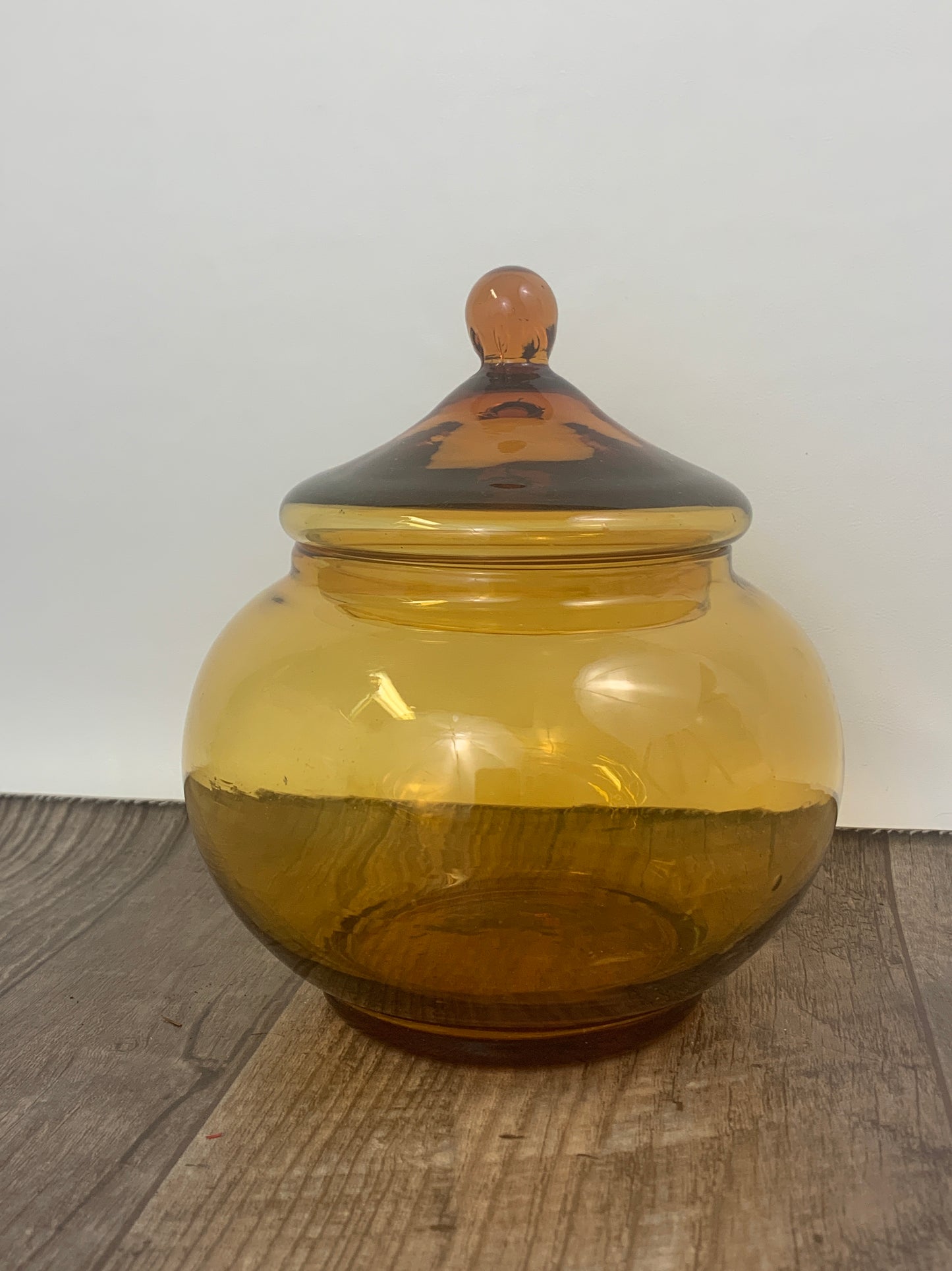 Blown Glass MCM Lidded Dish Empoli lidded Candy Dish Amber Candy Jar