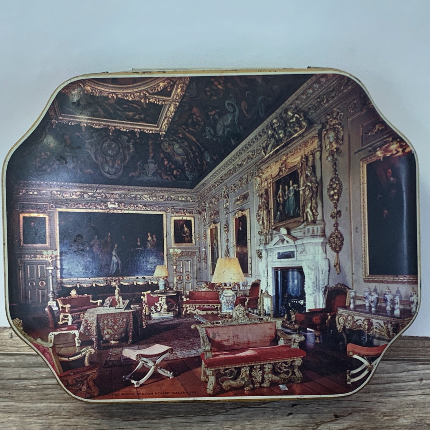 Vintage Biscuit Tin with Royal House Motifs