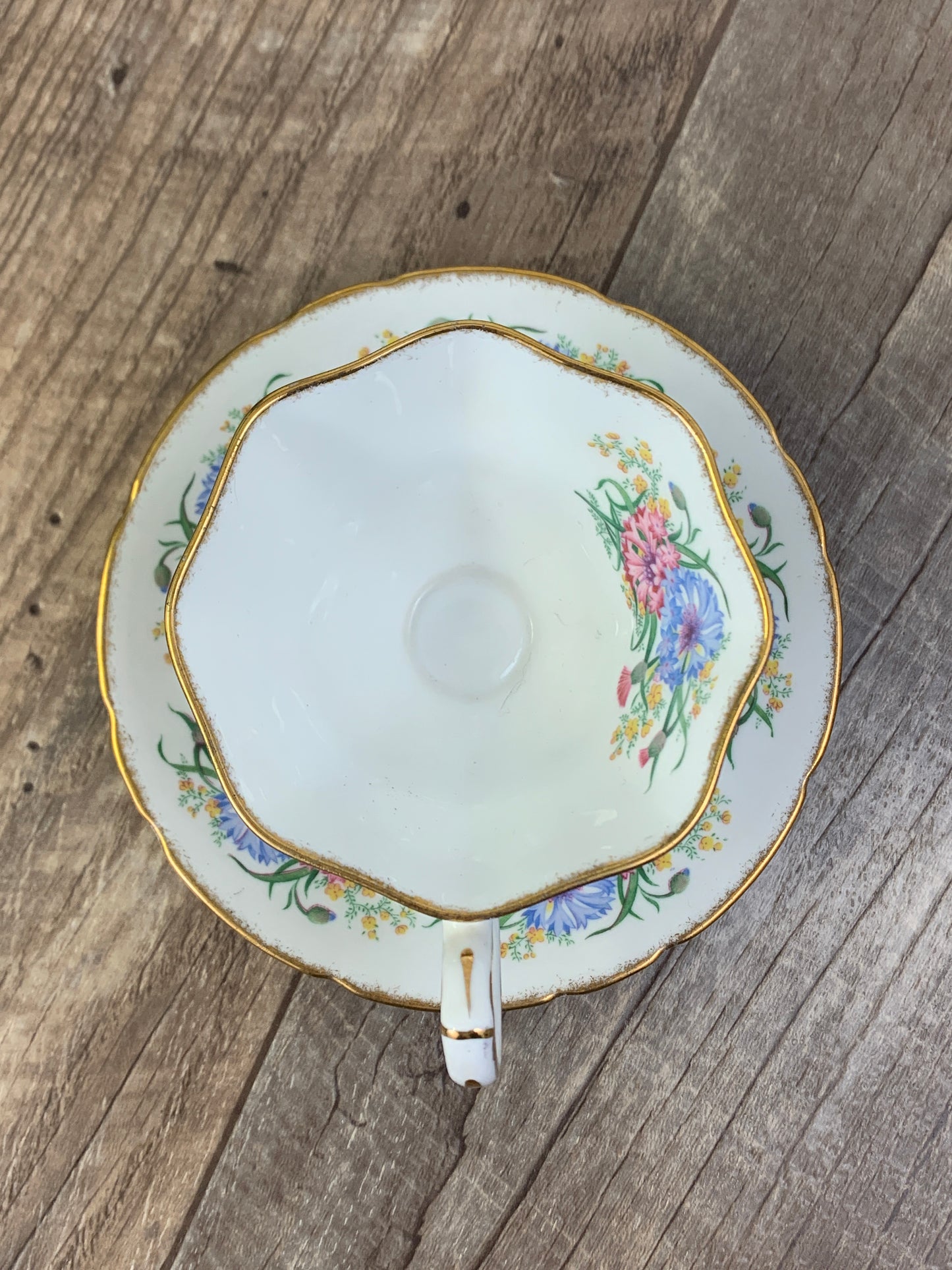 Pink and Blue Thistles Stafford Floral Tea Cup Vintage Teacup with Pink and Blue Floral Pattern